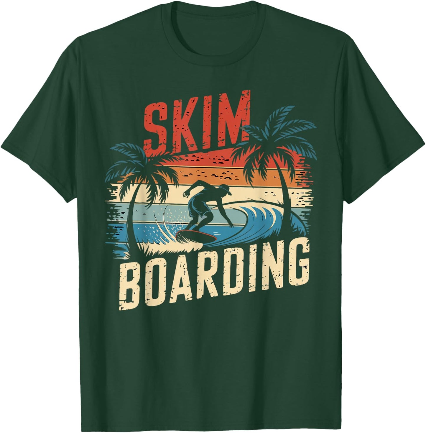 Retro Skim Boarding Skimboarding Sunset Beach Skim Rider T-Shirt - T-Shirt | Forest