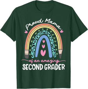 Proud Mama of Second Grader First Day of School Rainbow Cute T-Shirt - T-Shirt | Forest