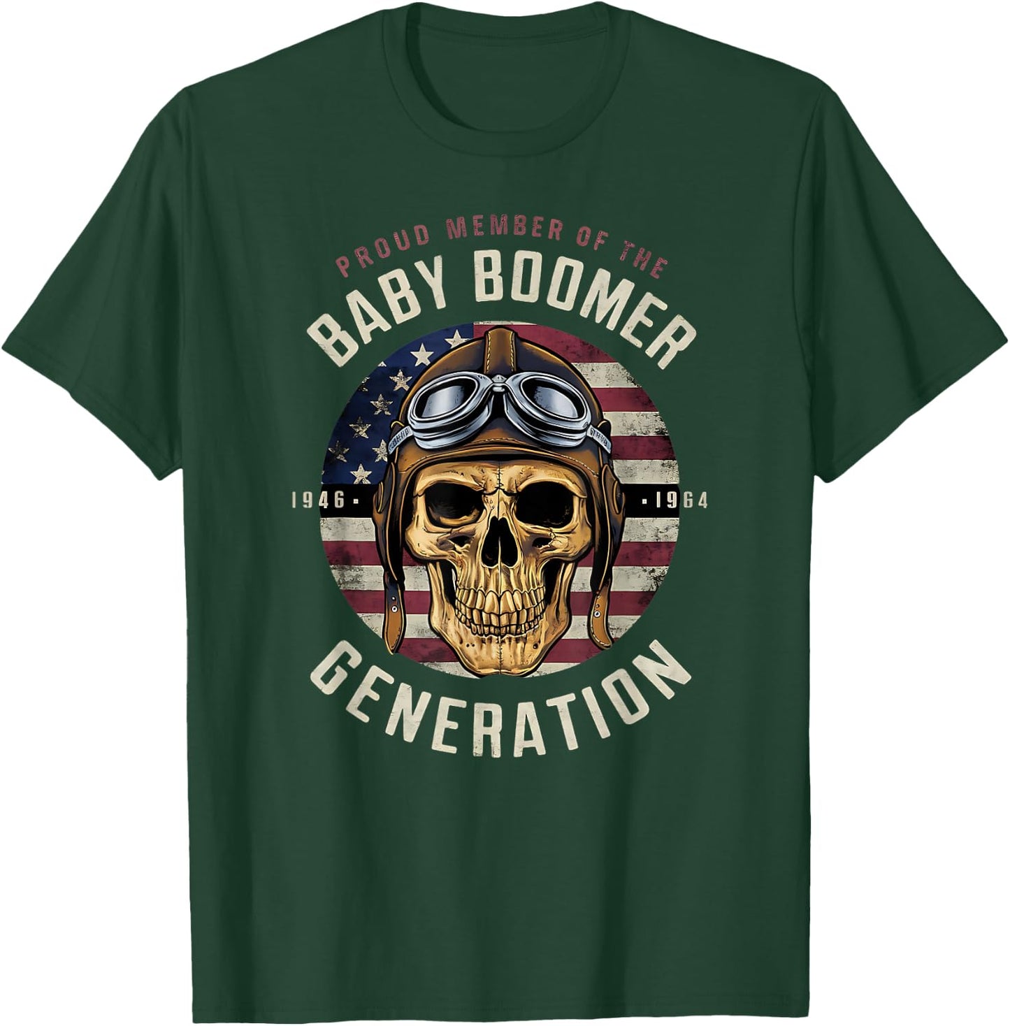 Patriotic Baby Boomer Skull Gifts 1946-1964 T-Shirt - T-Shirt | Forest