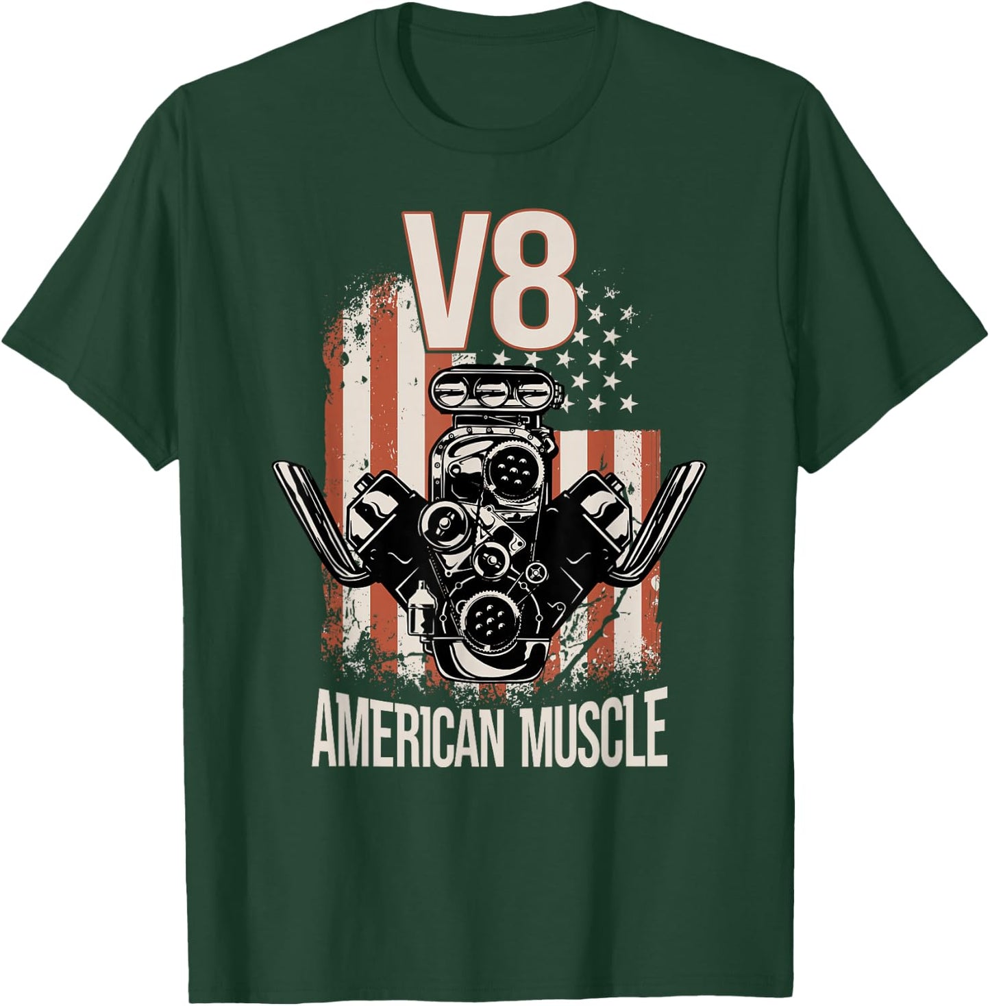 V8 American Muscle Car USA Flag V8 , black T-Shirt - T-Shirt | Forest