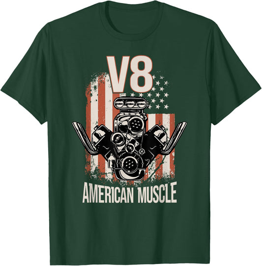 V8 American Muscle Car USA Flag V8 , black T-Shirt - T-Shirt | Forest