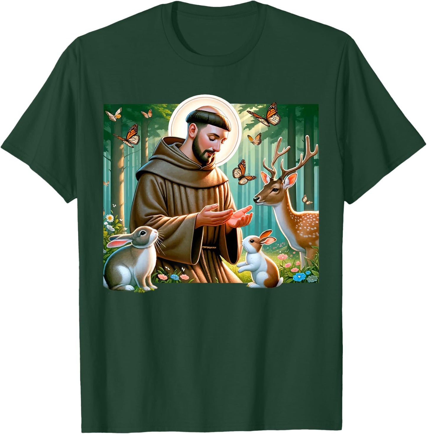St Francis of Assisi Patron Saint of Animals Forest Catholic T-Shirt - T-Shirt | Forest