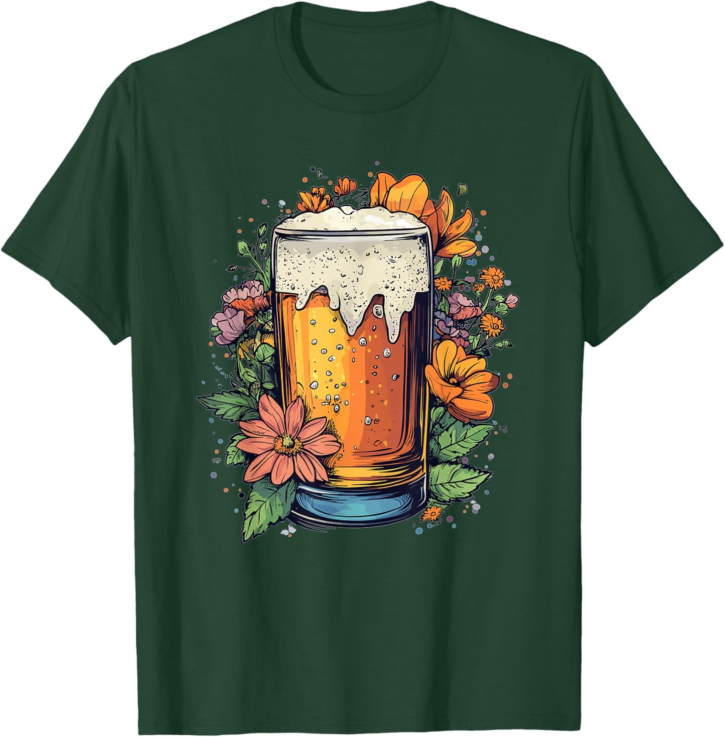 Floral Beer Glass With Blossoming Flowers T-Shirt - T-Shirt | Forest