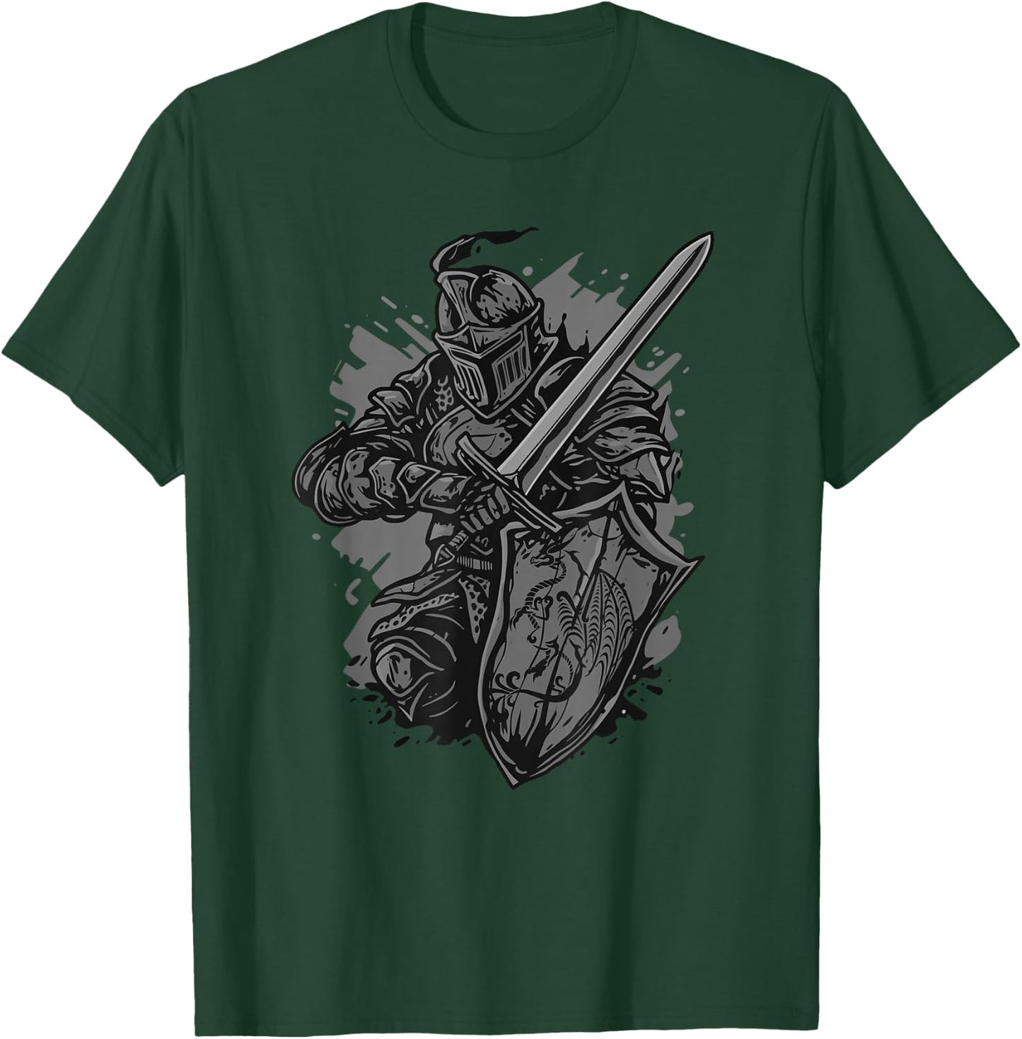 Medieval Knight Armor Sword Shield Dragon Vintage Graphic T-Shirt - T-Shirt | Forest