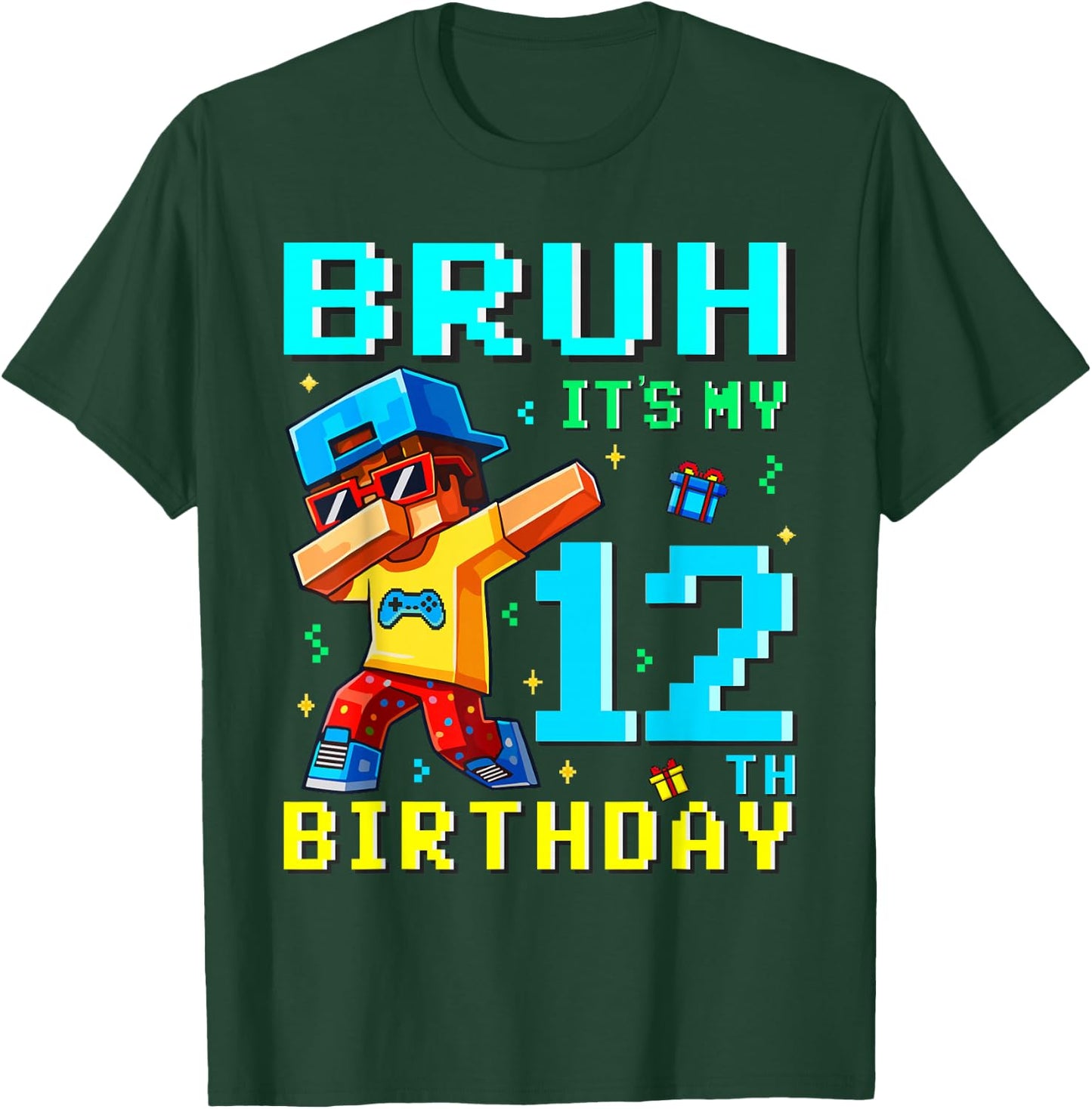 12 Years Birthday Boy Bruh It's My 12th Birthday Game Pixel T-Shirt - T-Shirt | Forest