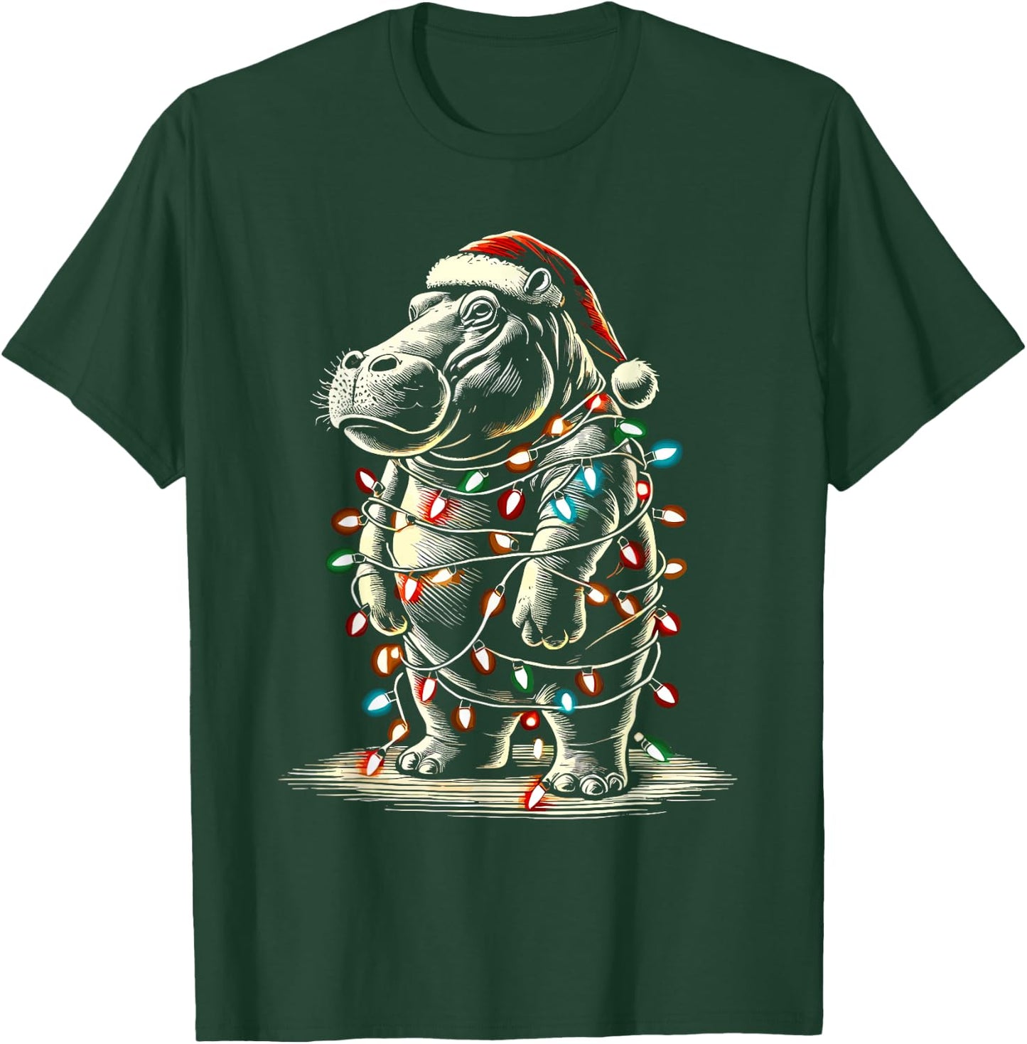 Hippopotamus Christmas Santa Hat Pajama Funny Hippo Xmas T-Shirt - T-Shirt | Forest