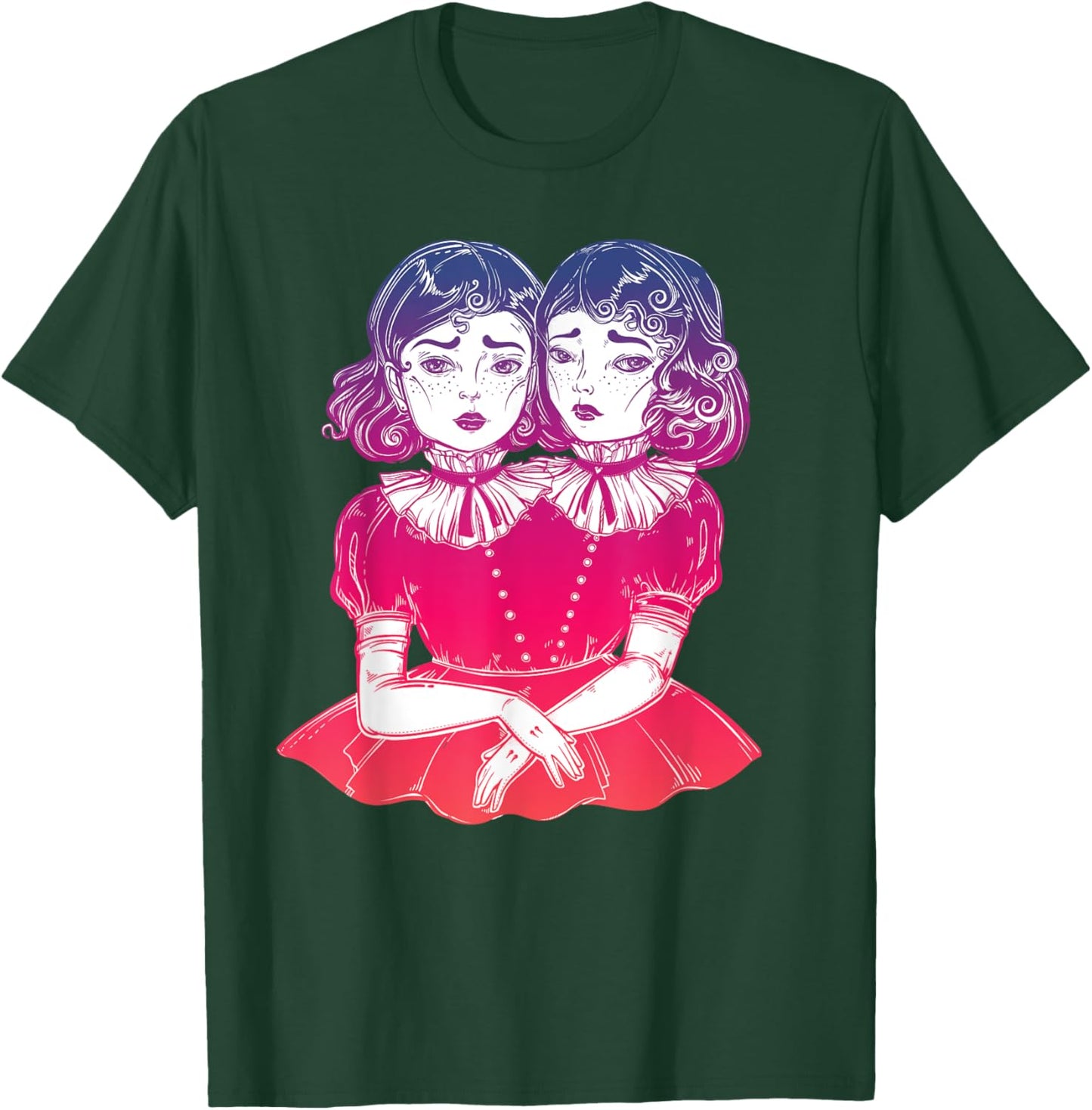 Victorian Siamese Twins - Vintage Boho Circus T-Shirt - T-Shirt | Forest