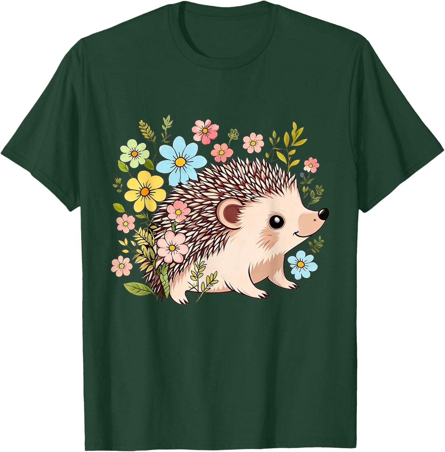 Cute Hedgehog with Flower Funny Animal Lovers Girls Women T-Shirt - T-Shirt | Forest