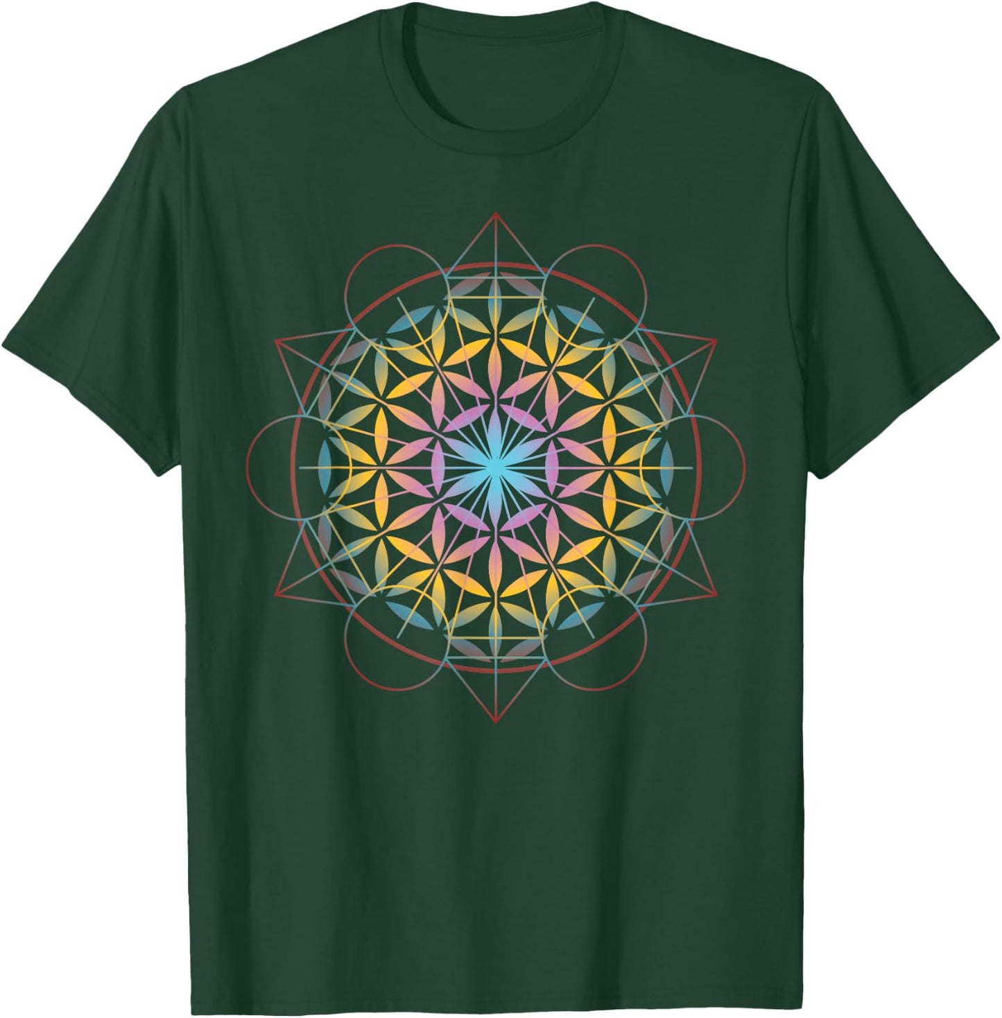Geometrical Flower of Life Spiritual Mandela Gift T-Shirt - T-Shirt | Forest