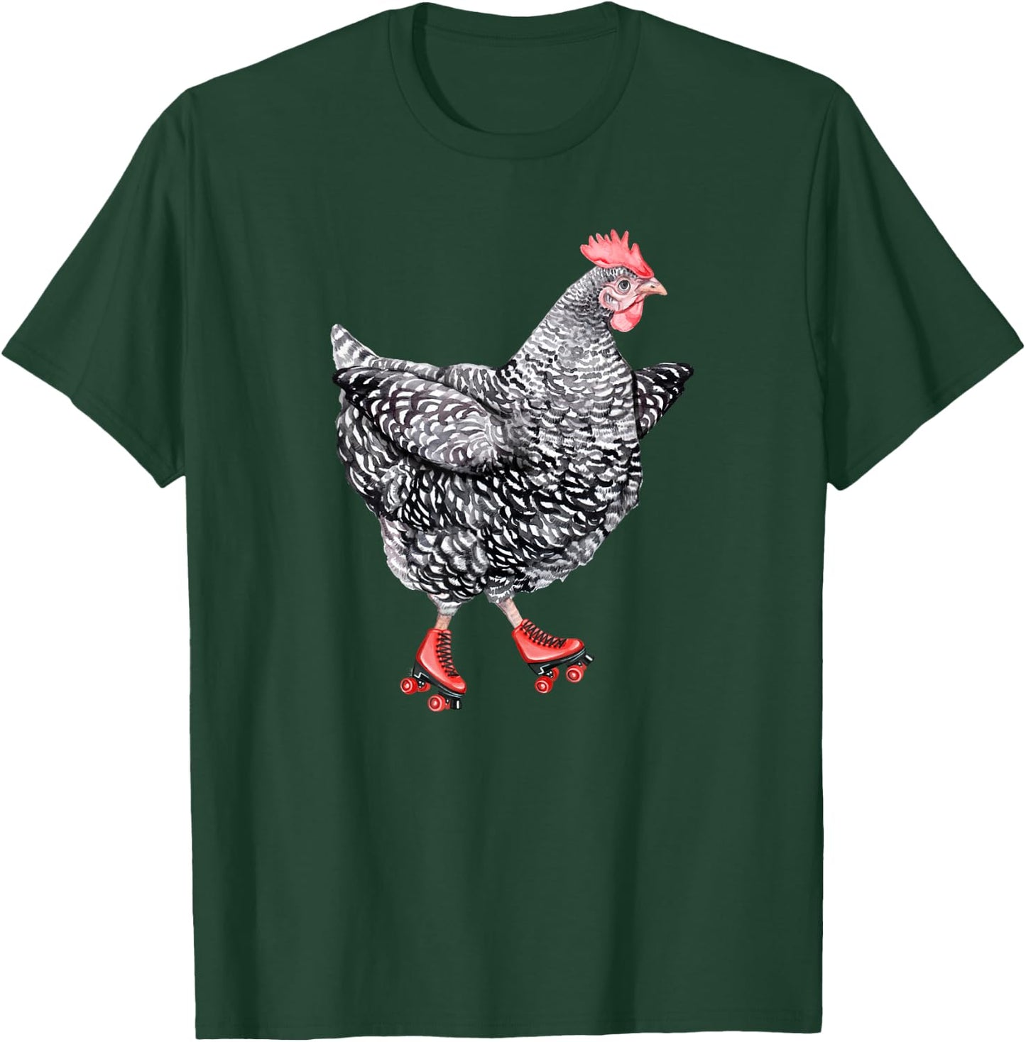 Cute Roller Skating Chicken - Barred Rock Hen Roller Derby T-Shirt - T-Shirt | Forest