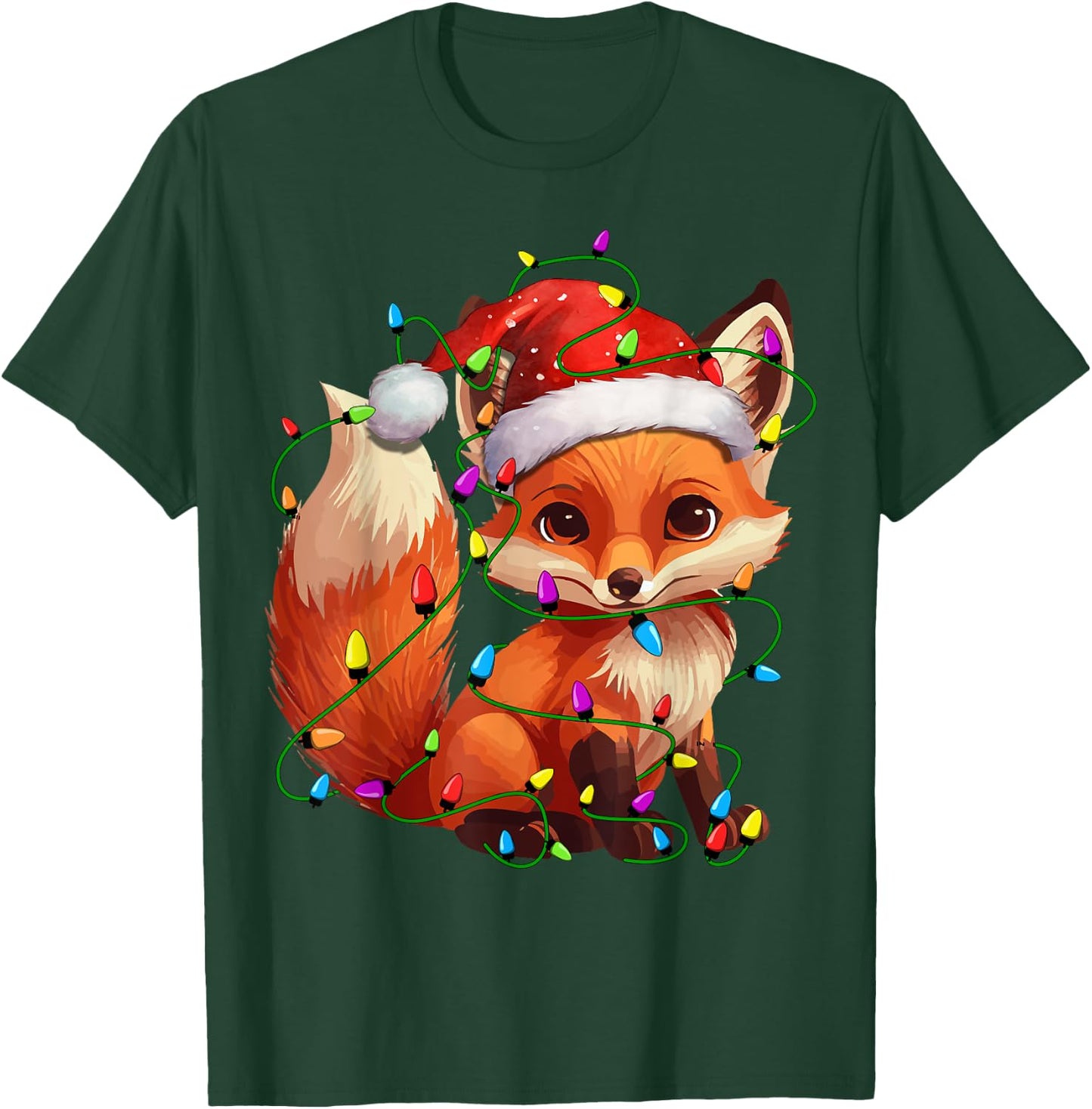 Fox Santa Christmas Tree Lighting Xmas Funny T-Shirt - T-Shirt | Forest