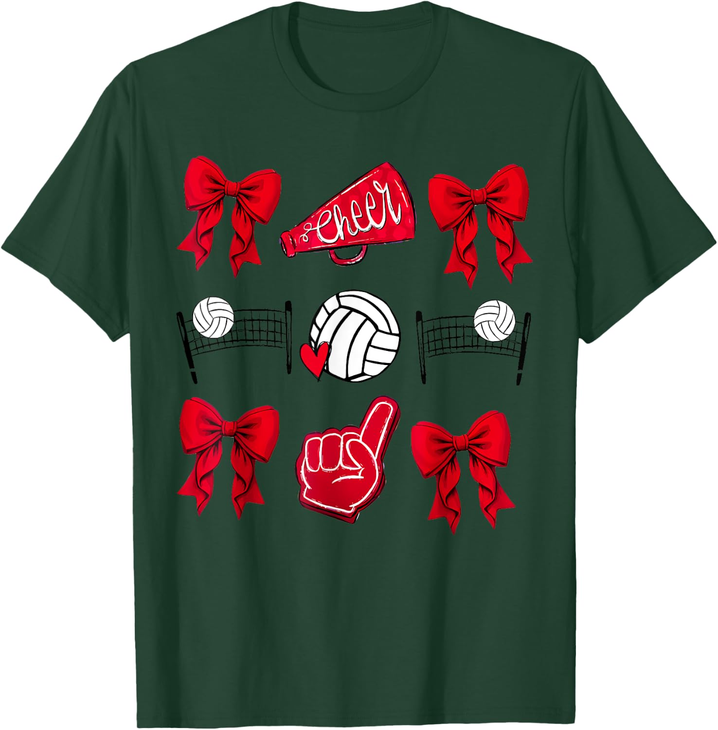 Volleyball Coquette Bow Volleyball Mom Game Day Women Girls T-Shirt - T-Shirt | Forest