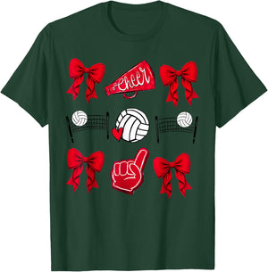 Volleyball Coquette Bow Volleyball Mom Game Day Women Girls T-Shirt - T-Shirt | Forest