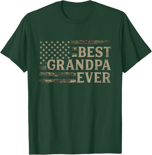 Camo Best Grandpa Ever Camourflage USA Flag Fathers Day T-Shirt - T-Shirt | Forest
