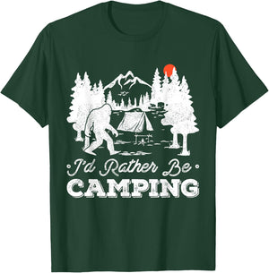 I'd Rather Be Camping Outdoor Camp Fire Sasquatch Bigfoot T-Shirt - T-Shirt | Forest