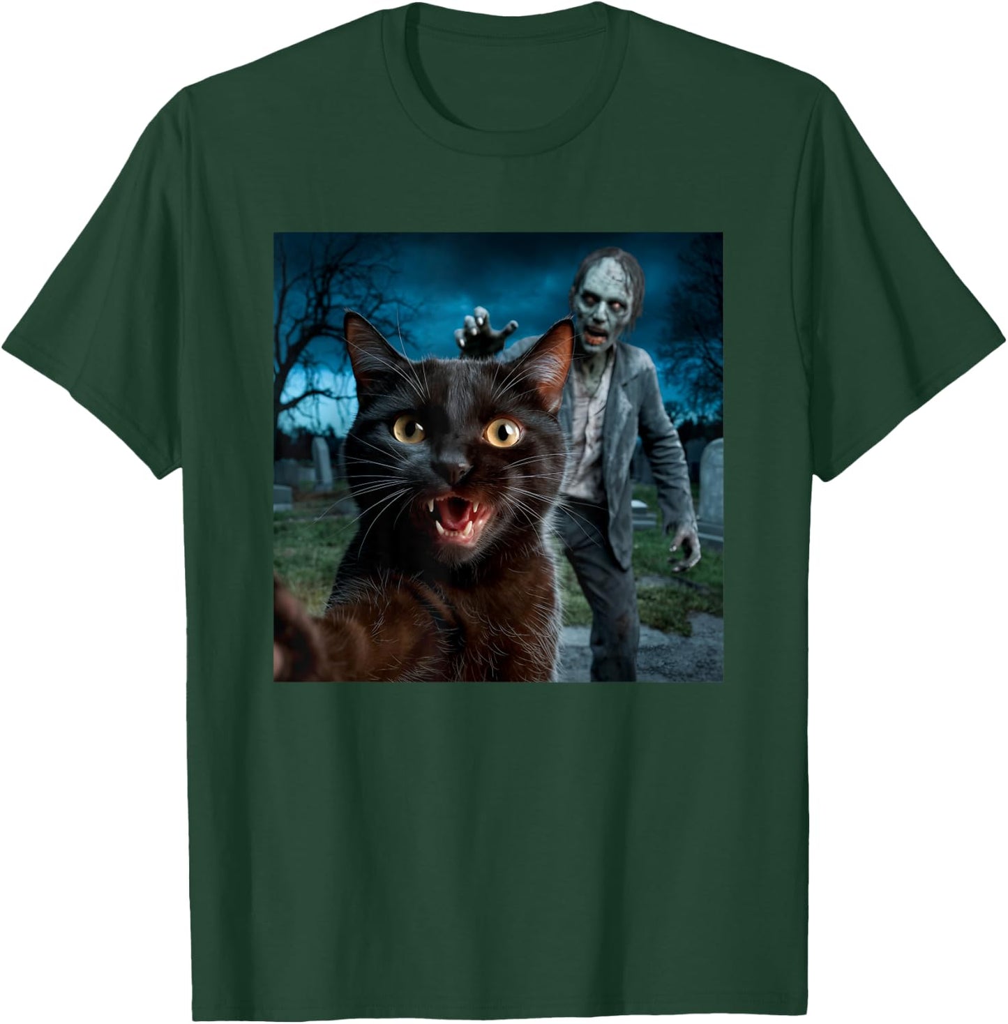 Cat and Zombie Selfie Photo Halloween for Cat Lovers Men Women Kids T-Shirt - T-Shirt | Forest