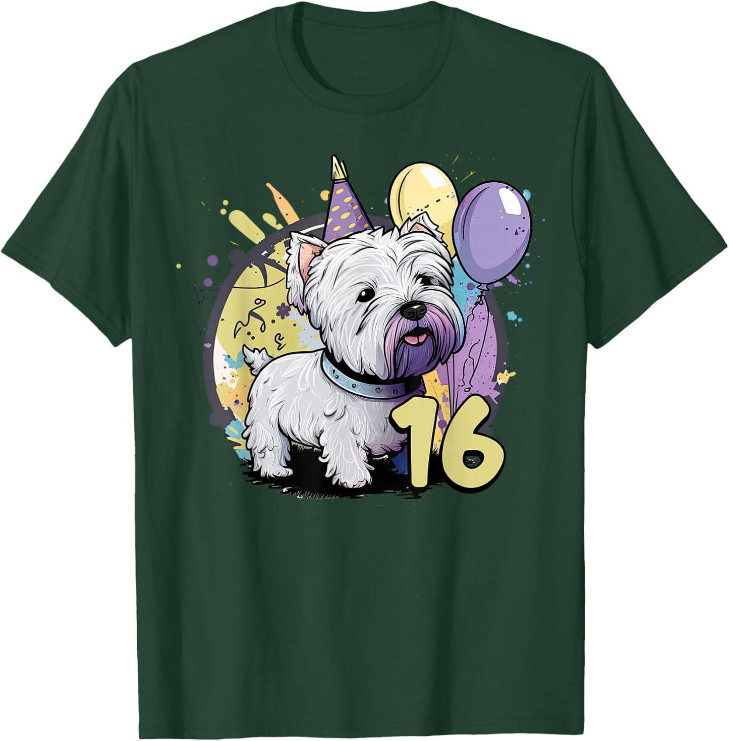 West Highland Terrier Dog 16th Birthday Party 16 Year Old T-Shirt - T-Shirt | Forest