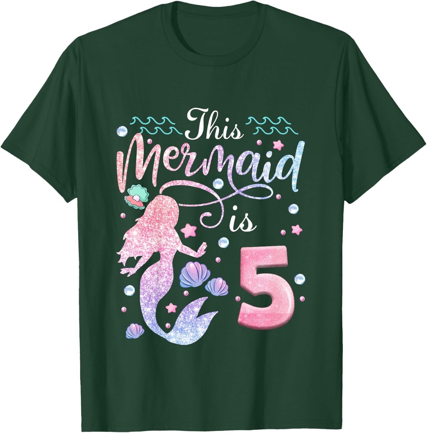 Kids 5th Birthday Girls This Mermaid Is 5 Years Old Kids T-Shirt - T-Shirt | Forest