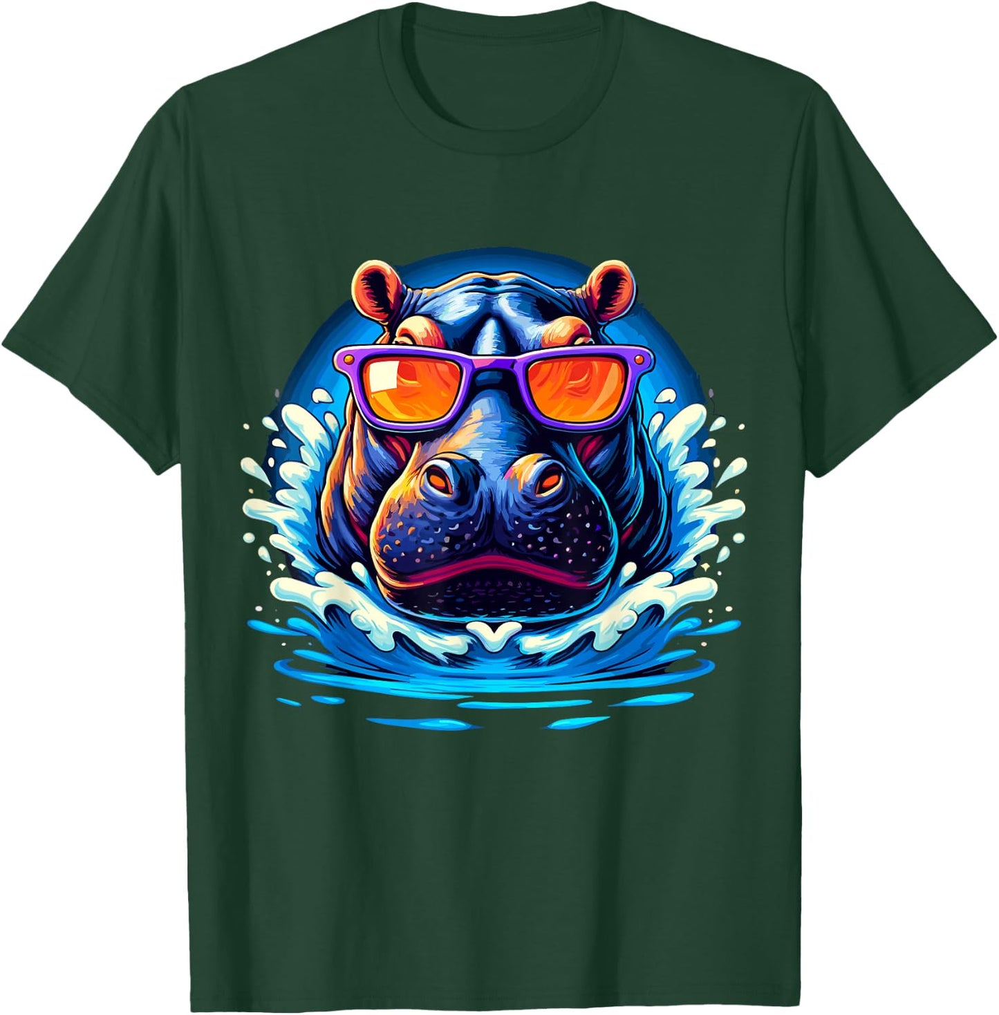 Hippo with Sunglasses Hippopotamus T-Shirt - T-Shirt | Forest