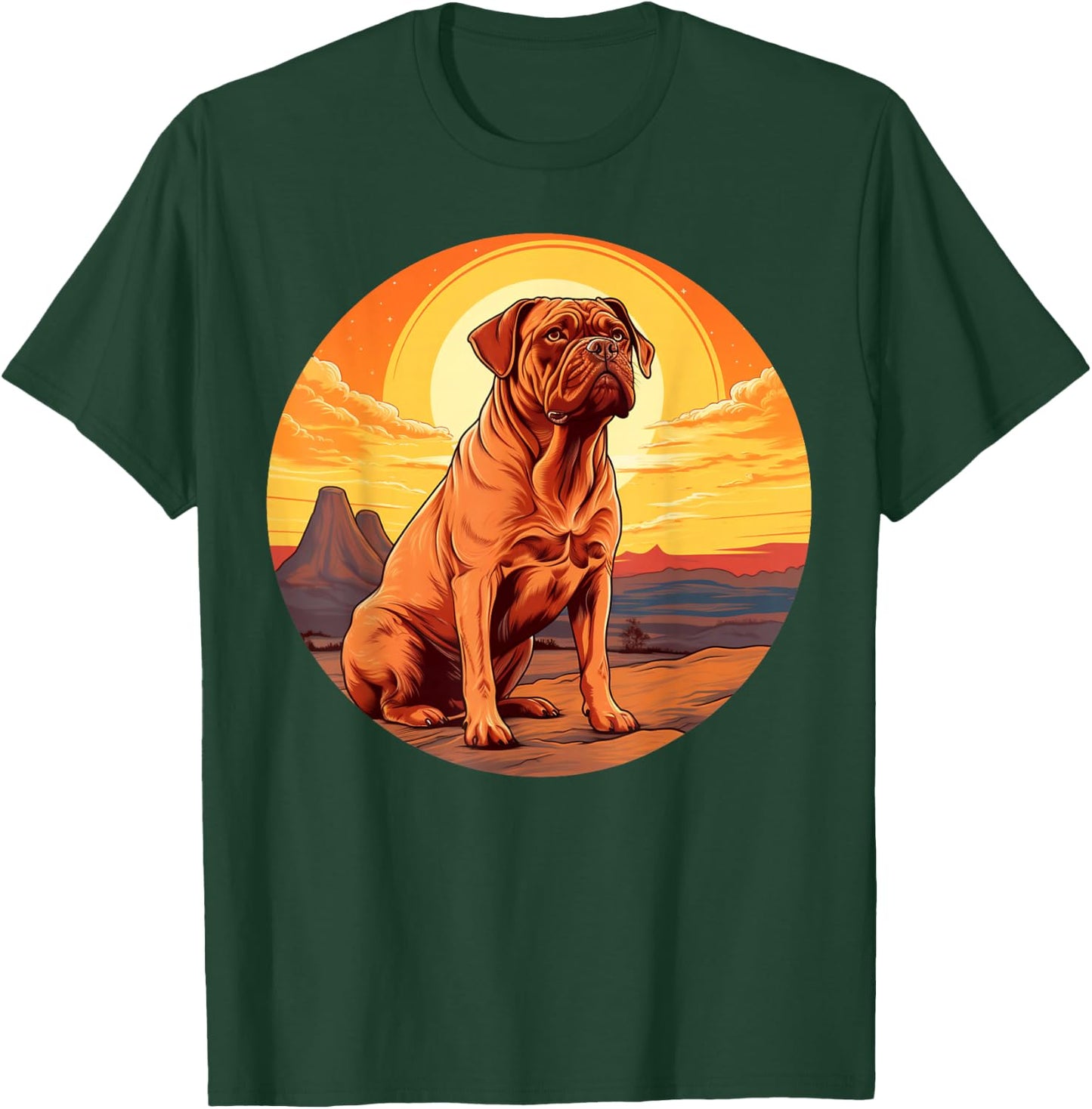 Retro Vintage Dogue de Bordeaux Dog Sunset French Mastiff T-Shirt - T-Shirt | Forest