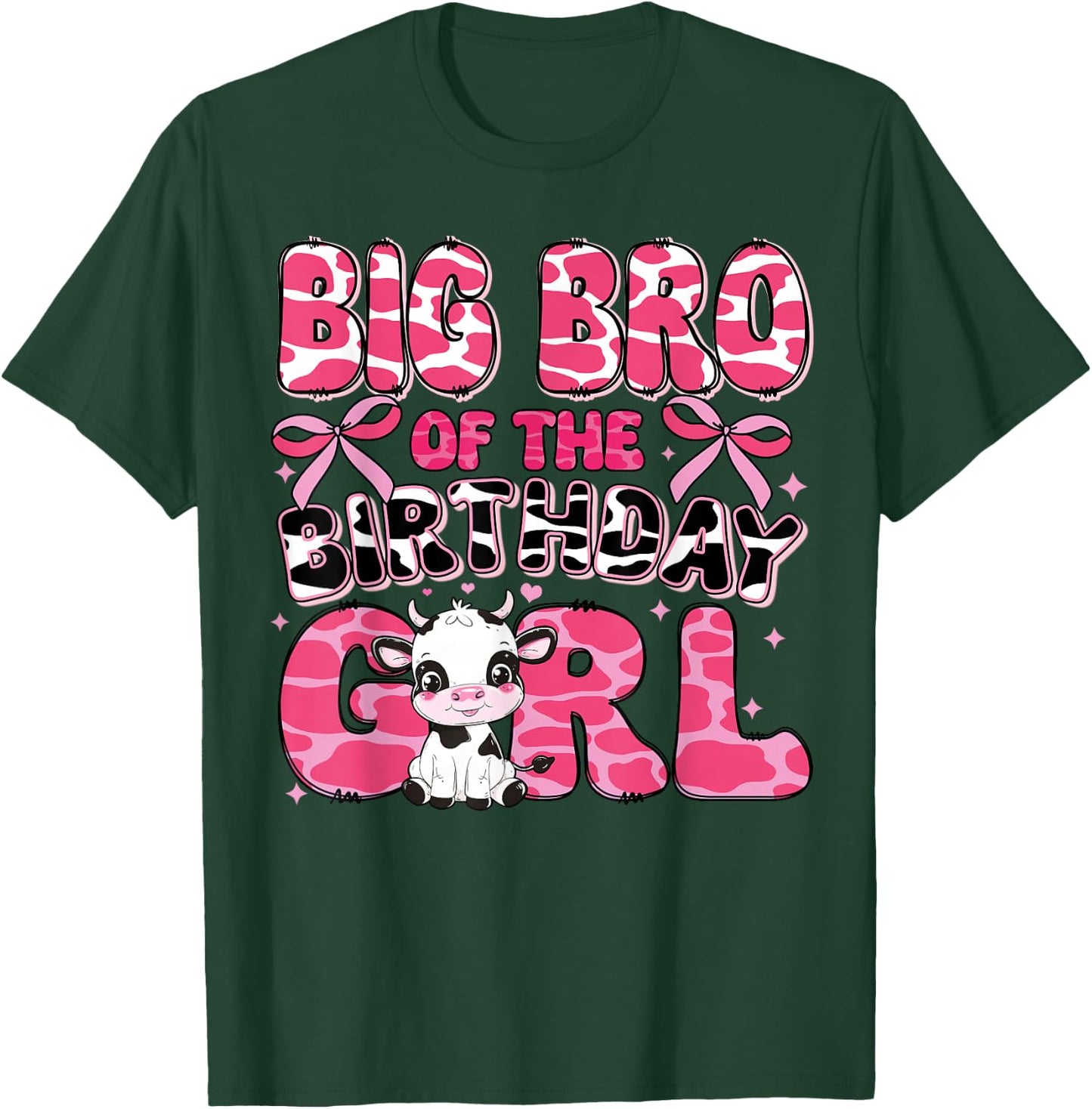 Big Bro of the Birthday Girl Cow Farm 1st Birthday Family T-Shirt - T-Shirt | Forest