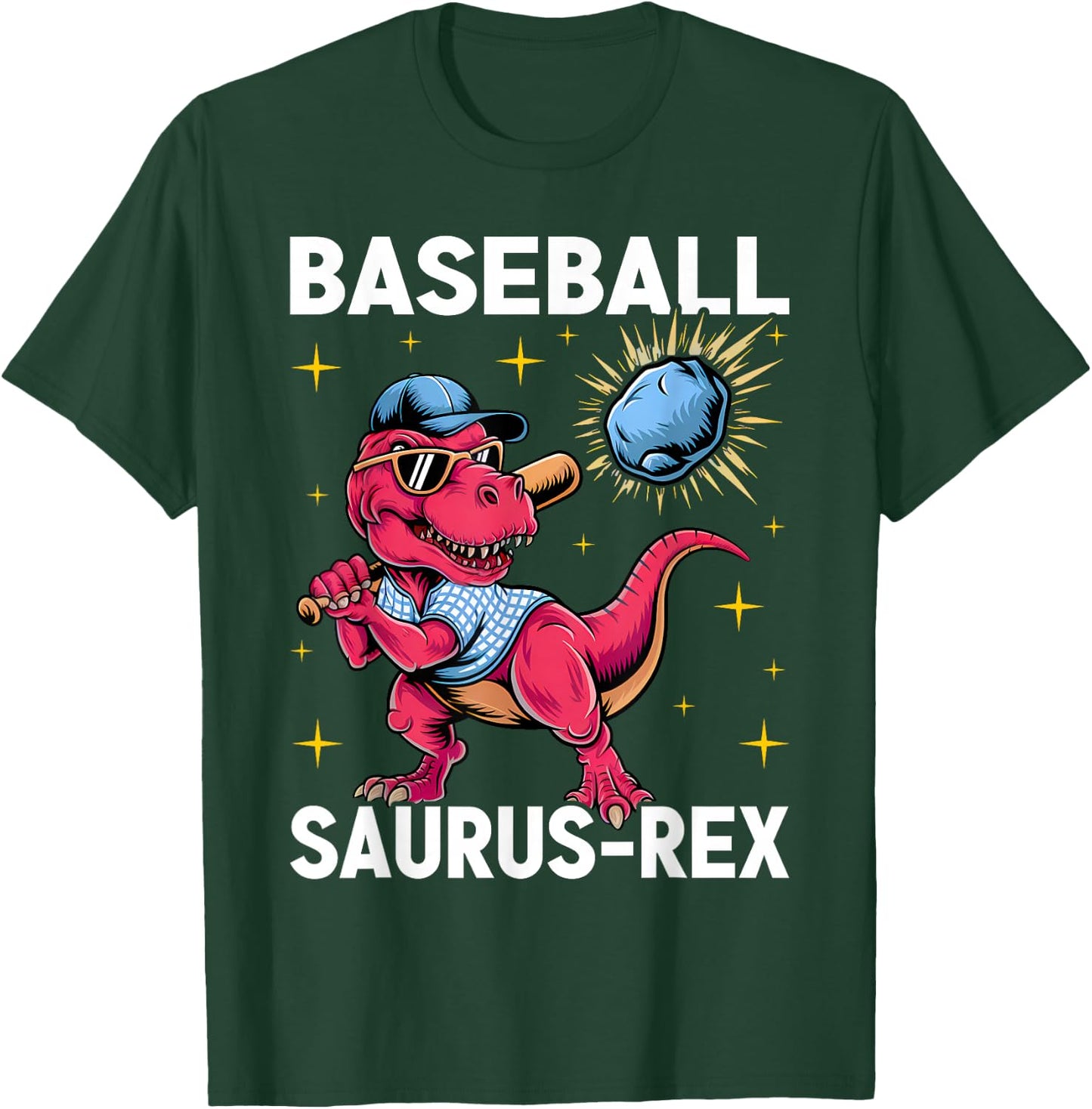 Baseballsaurus T-Rex Dinosaur Playing Baseball Dino Sports T-Shirt - T-Shirt | Forest