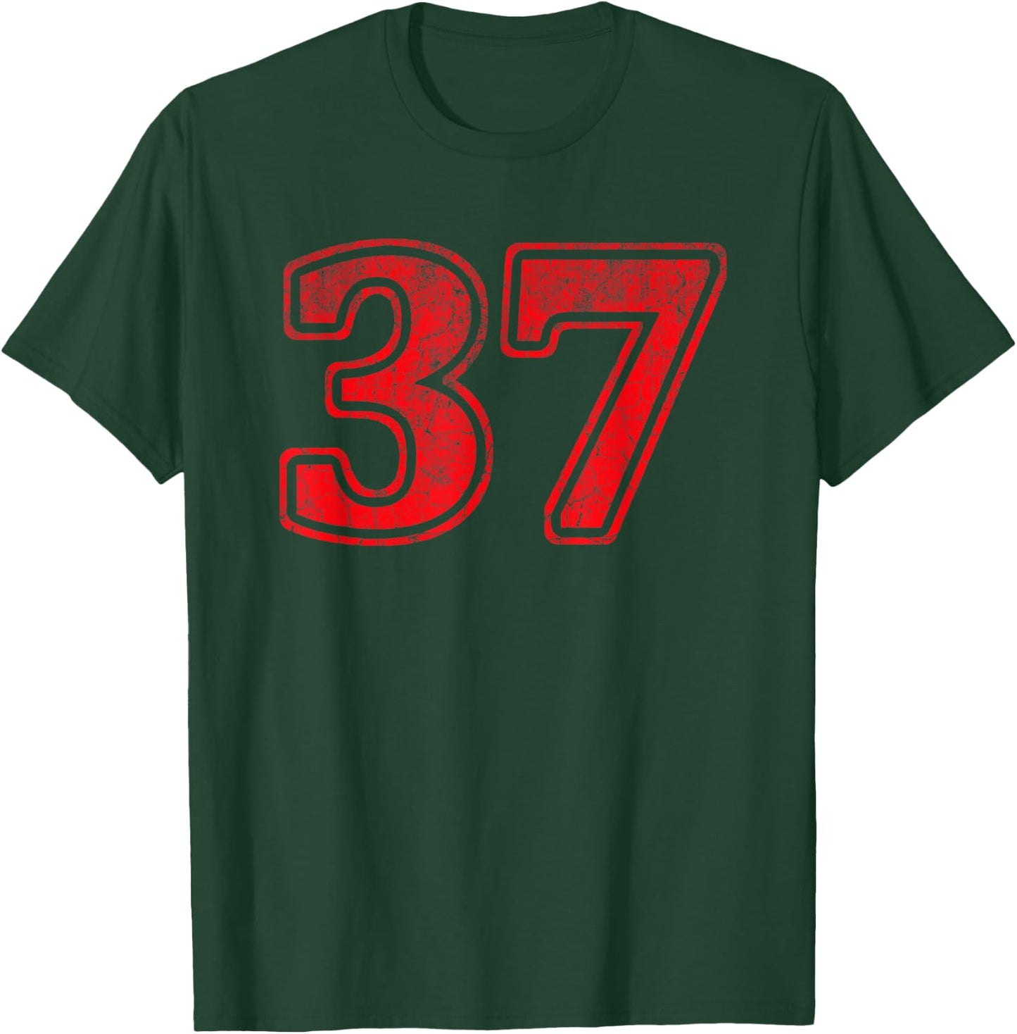 Red 37 Number Thirty Seven Front & Back Vintage Logo Uniform T-Shirt - T-Shirt | Forest