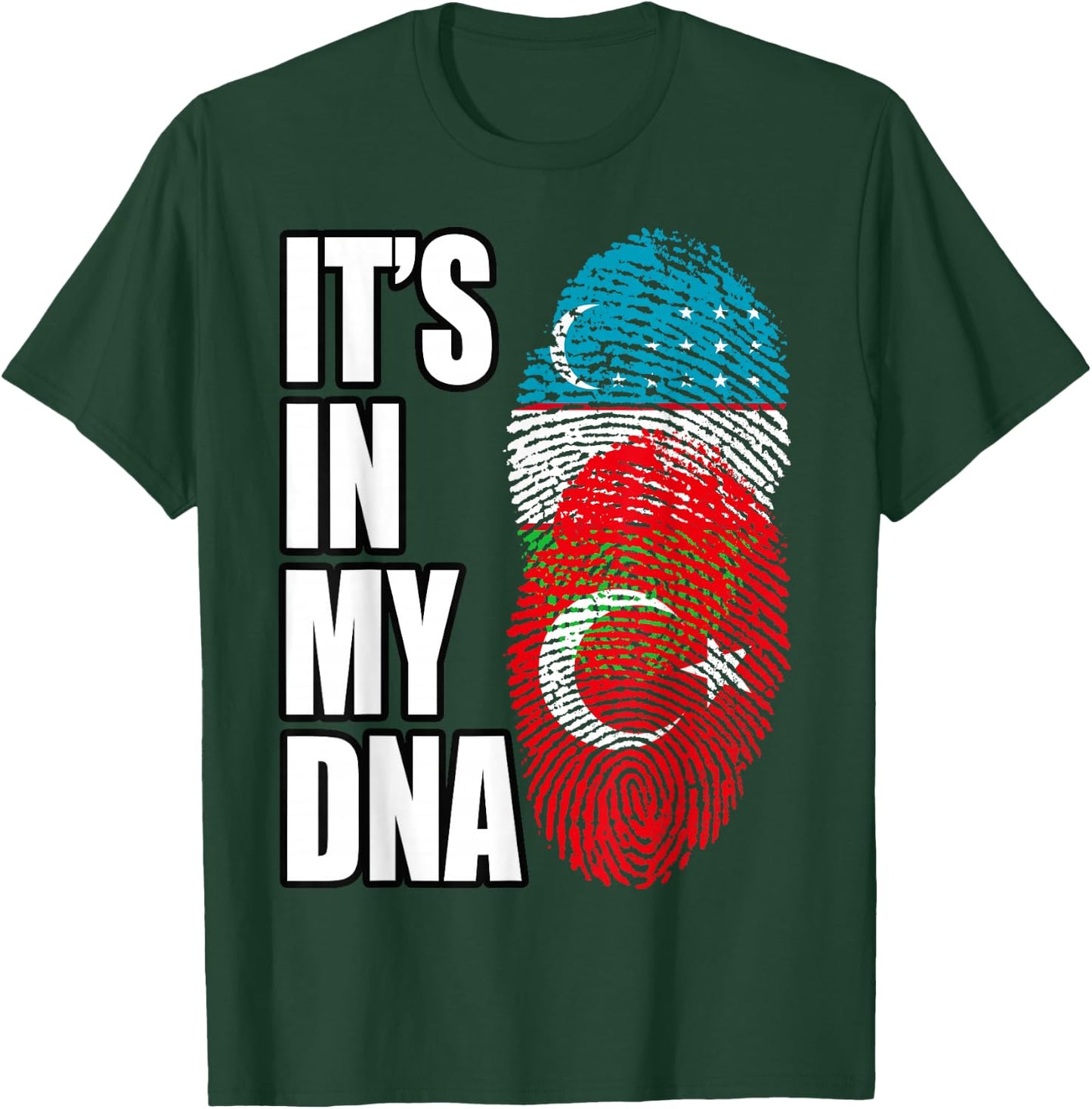 Uzbek And Turkish Mix Heritage DNA Flag T-Shirt - T-Shirt | Forest