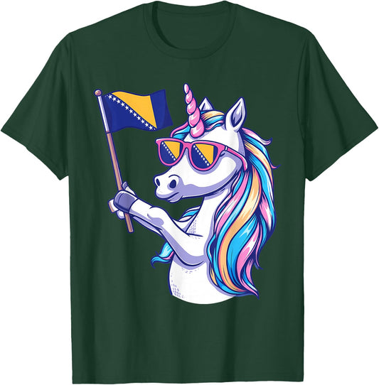 Bosnia and Herzegovina Flag Unicorn Bosnian Pride T-Shirt - T-Shirt | Forest