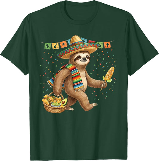 Mexican Sloth Poncho Cinco De Mayo Fiesta Sombrero Meme T-Shirt - T-Shirt | Forest