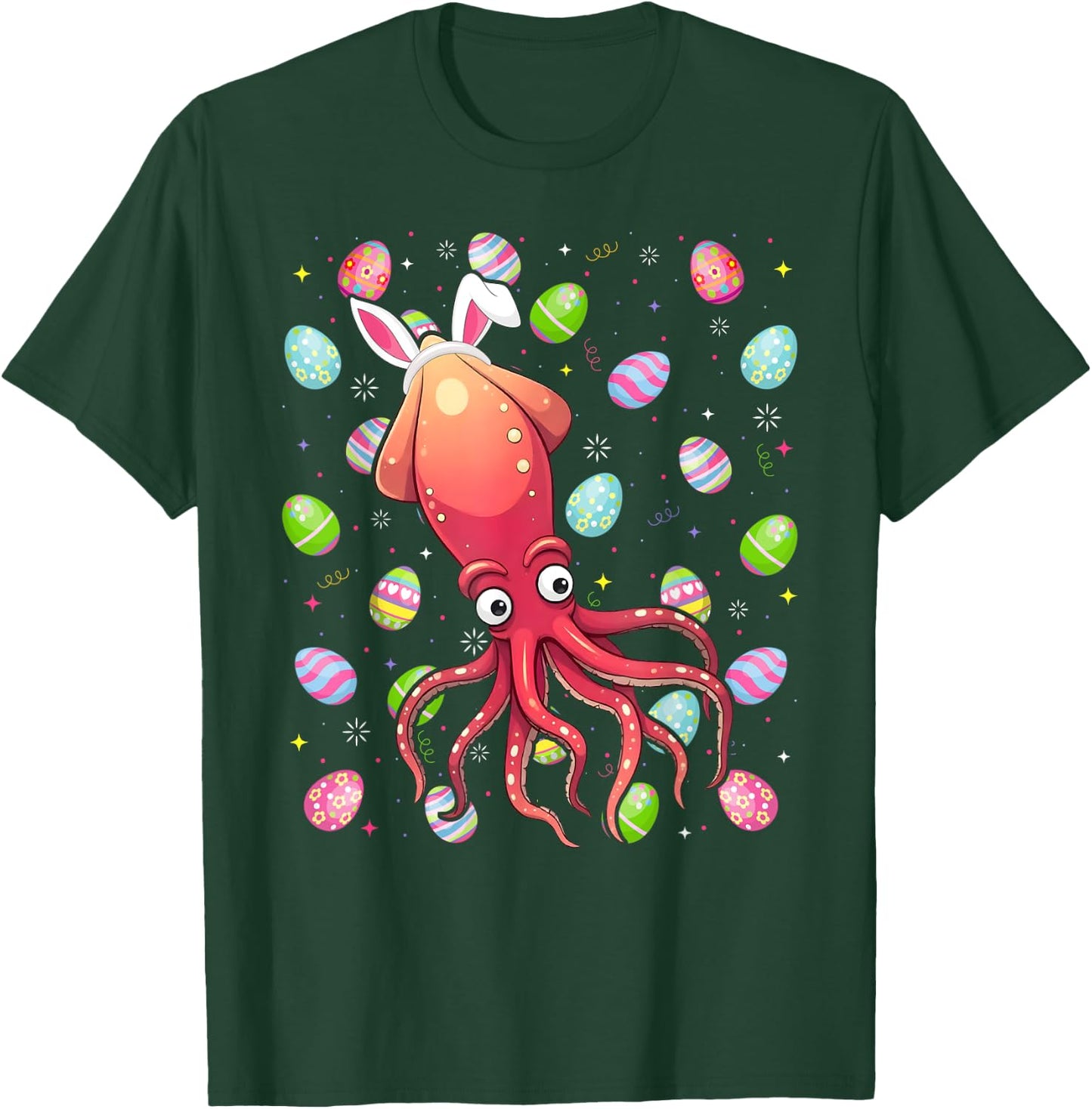 Squid Happy Easter Egg Hunt Bunny Ear Squid Easter T-Shirt - T-Shirt | Forest