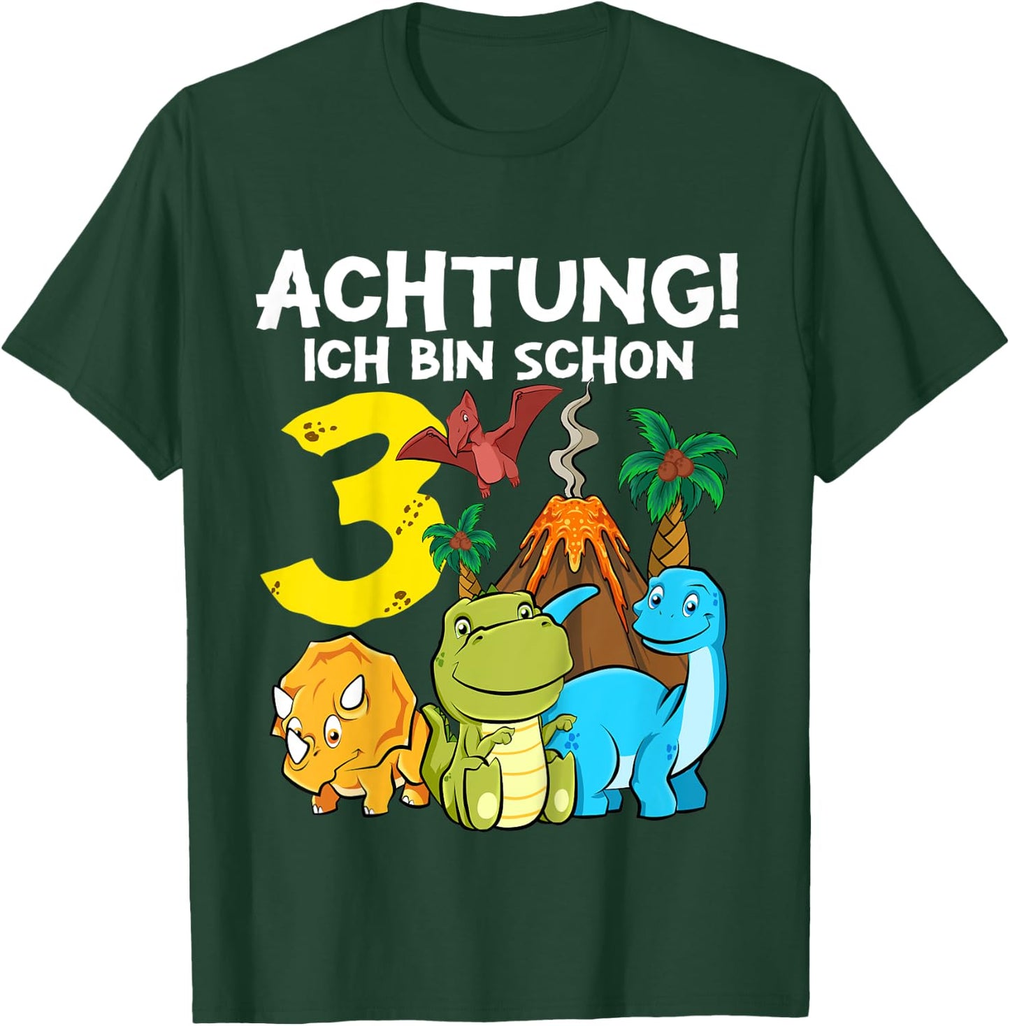 Children's 3rd Birthday Dino 3 Years Dinosaur , black T-Shirt - T-Shirt | Forest