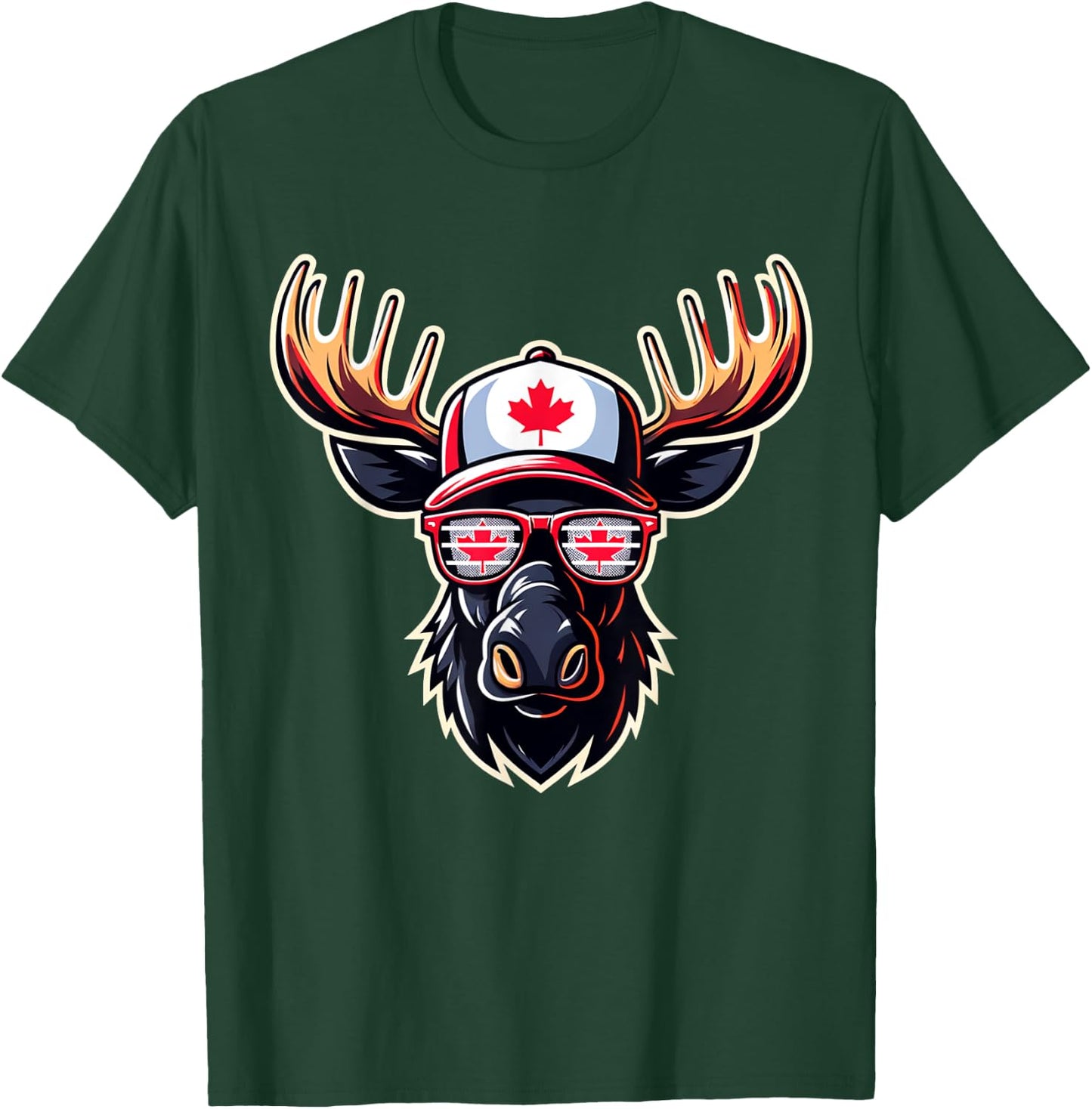 Funny Canada Flag Moose Sunglasses Canadian Flag Maple Leaf T-Shirt - T-Shirt | Forest
