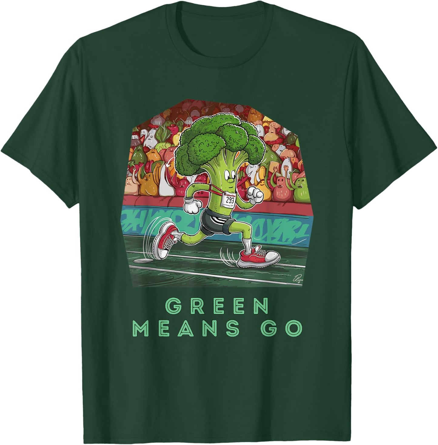 Funny Broccoli Running Cartoon Athletic T-Shirt - T-Shirt | Forest