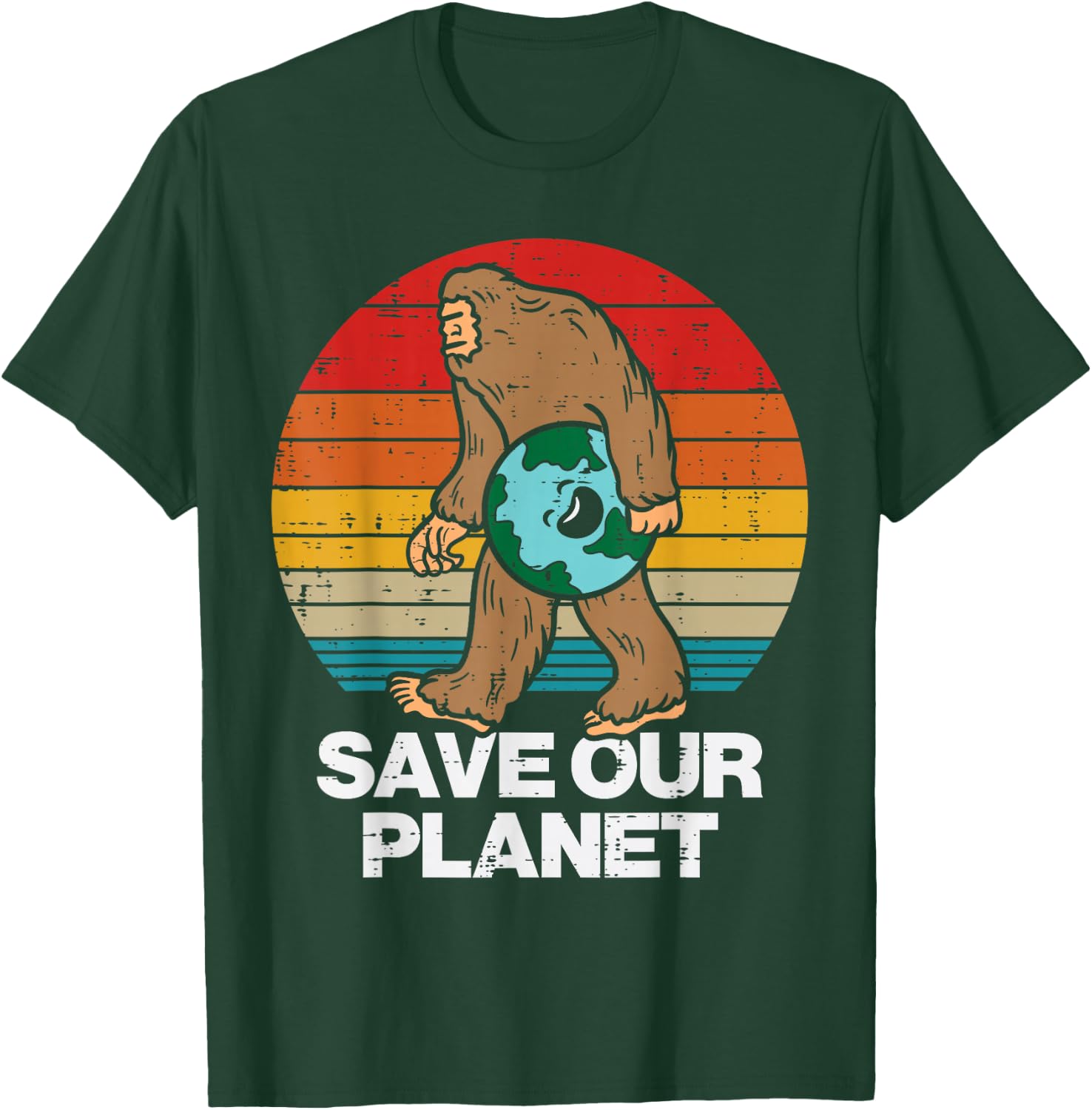 Save Our Planet Bigfoot Sunset Retro Earth Day Sasquatch T-Shirt - T-Shirt | Forest