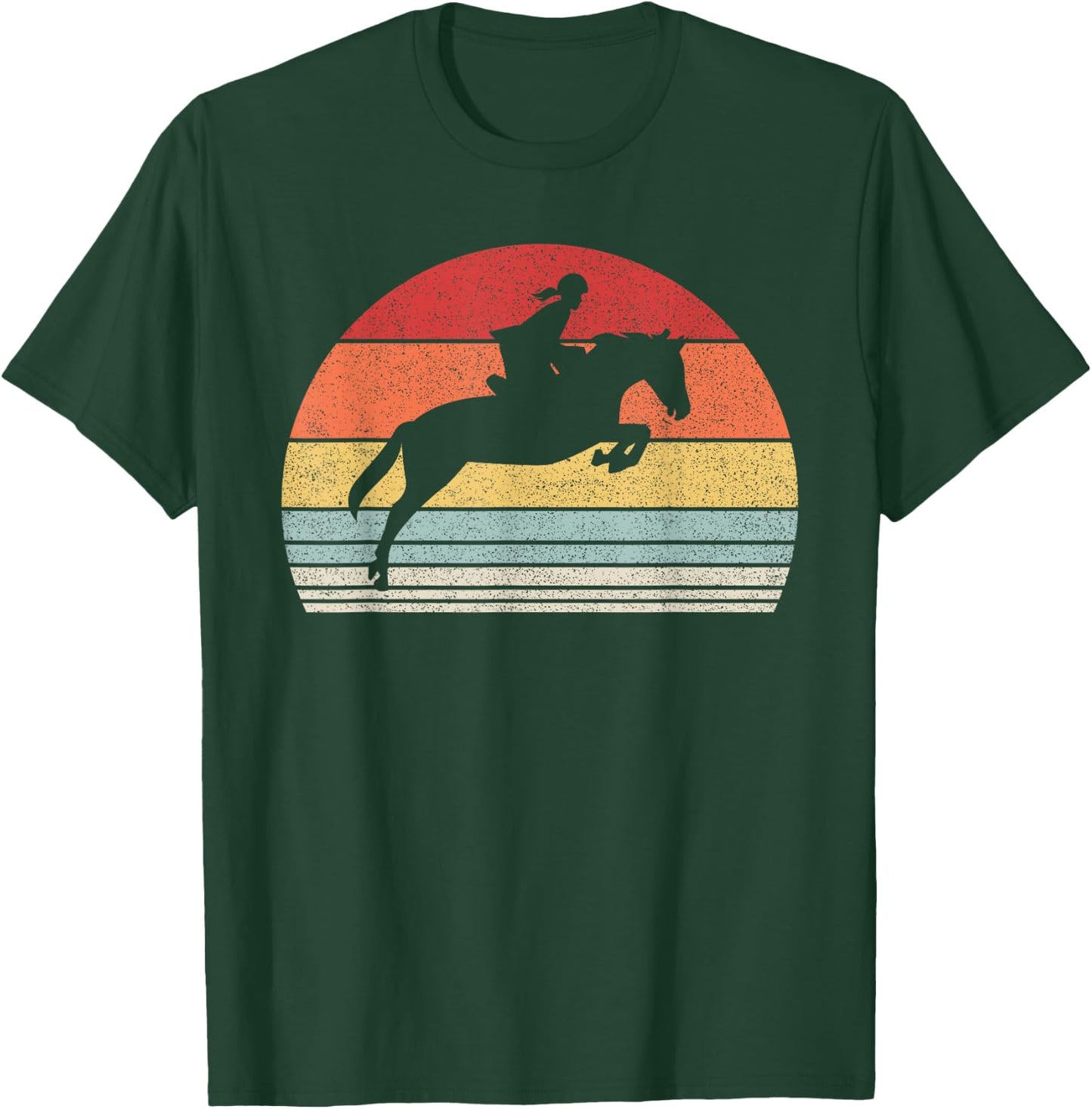 Vintage Retro English Riding Hunter Jumper Girl Riding Horse T-Shirt - T-Shirt | Forest