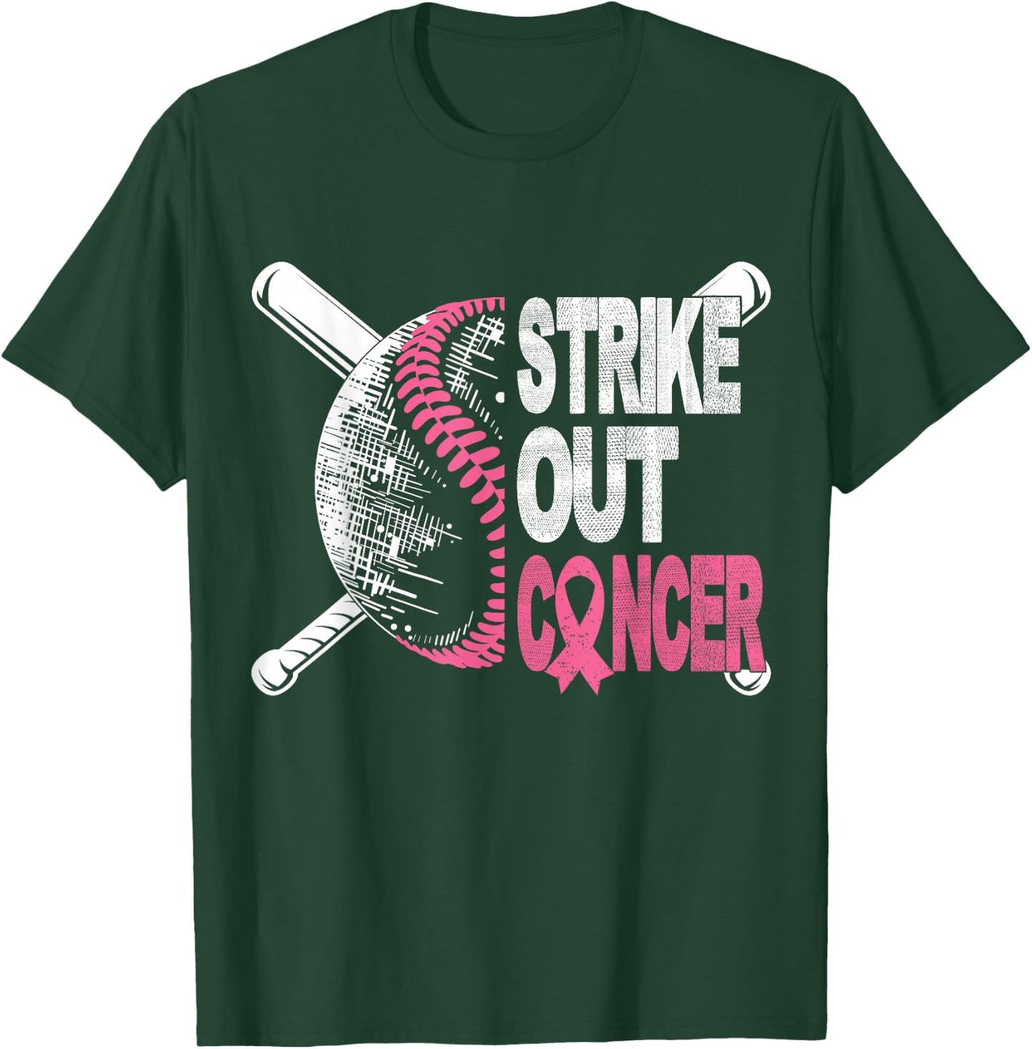 Strike Out Cancer Breast Cancer Awareness Baseball Warrior T-Shirt - T-Shirt | Forest