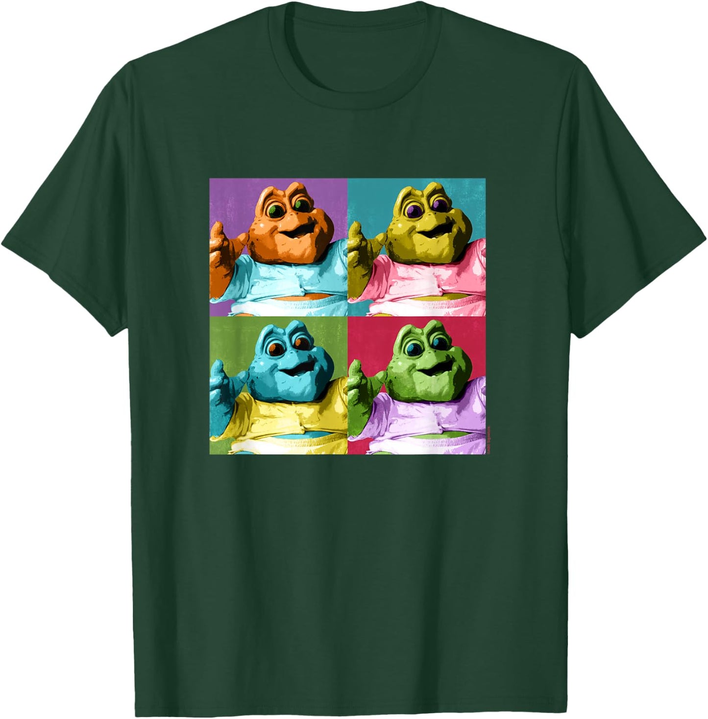Dinosaurs Baby Sinclair Colourful Vintage Big Chest Panels , black T-Shirt - T-Shirt | Forest
