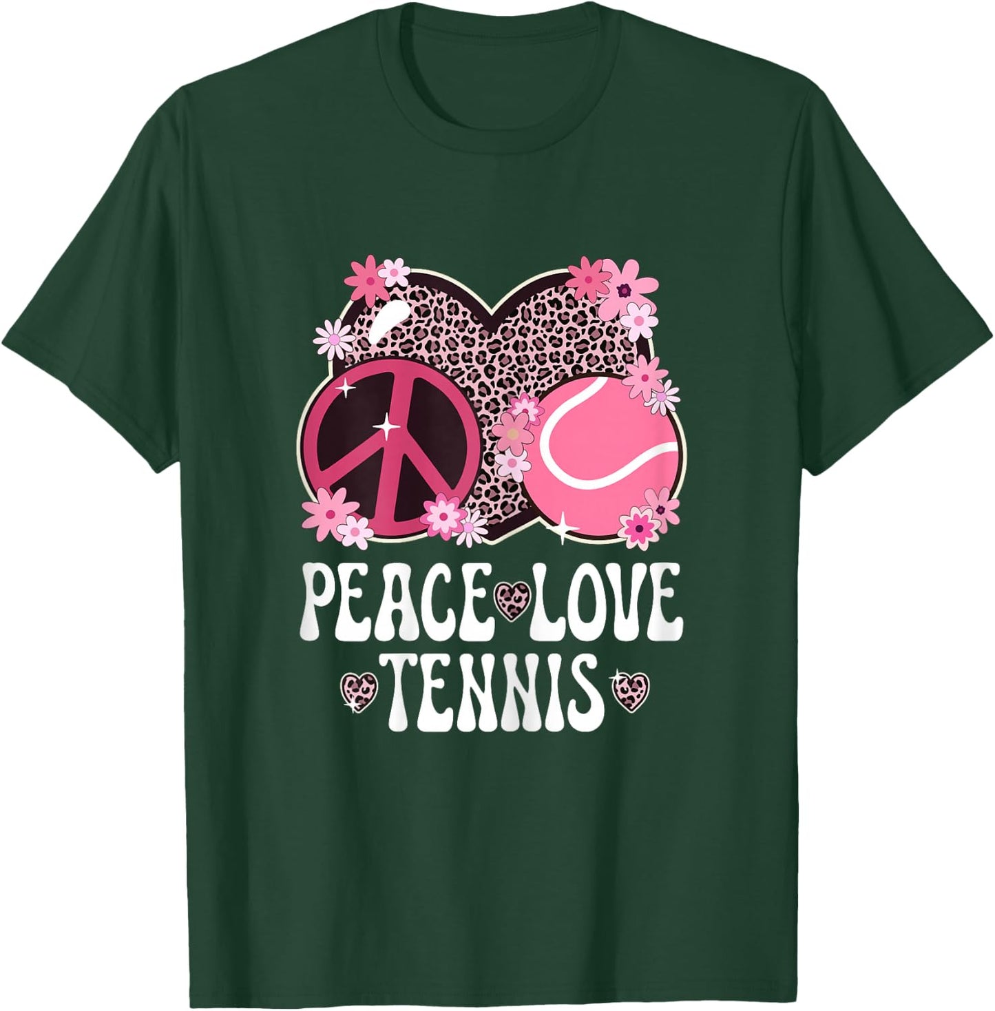 Peace Love Tennis Lover Leopard Print Women Girl Cute Tennis T-Shirt - T-Shirt | Forest