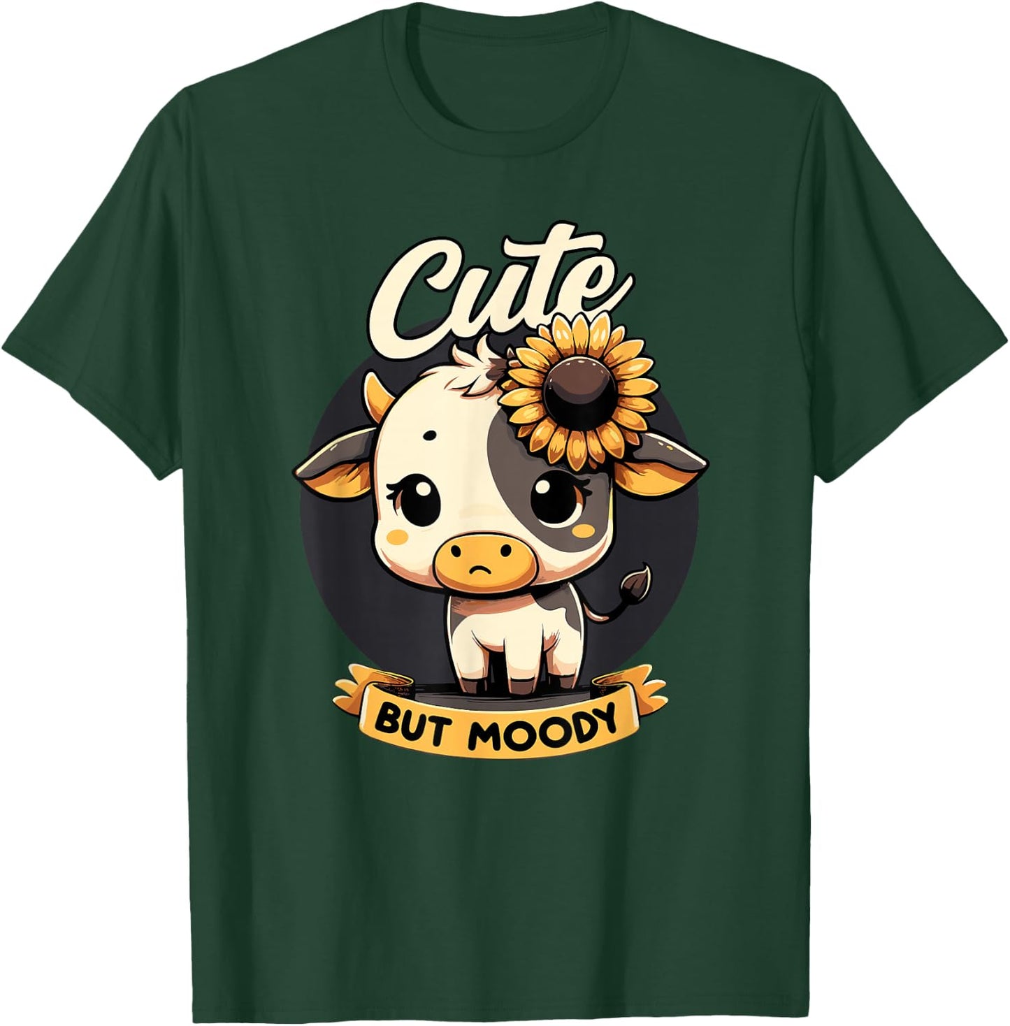 Cute Cow, Cute But Moody, Kids, Farm & Baby Cow Sunflower T-Shirt - T-Shirt | Forest