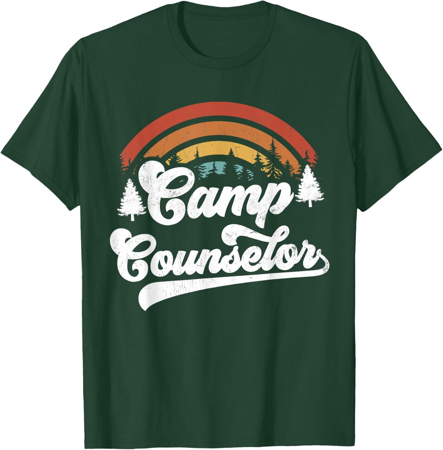 Summer Camp Counselor Staff Groovy Rainbow Camp Counselor T-Shirt - T-Shirt | Forest
