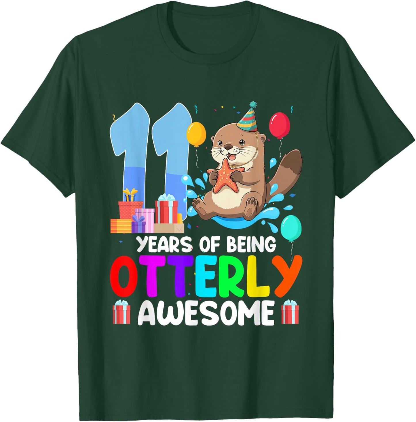 11 Years of Being Otterly Awesome 11th Birthday Otter Party T-Shirt - T-Shirt | Forest