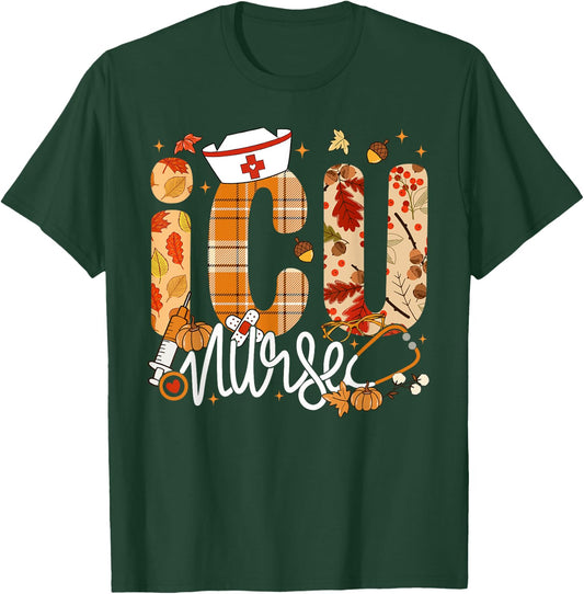 Stethoscope ICU Nurse Fall Yall Autumn Leaves Thanksgiving T-Shirt - T-Shirt | Forest