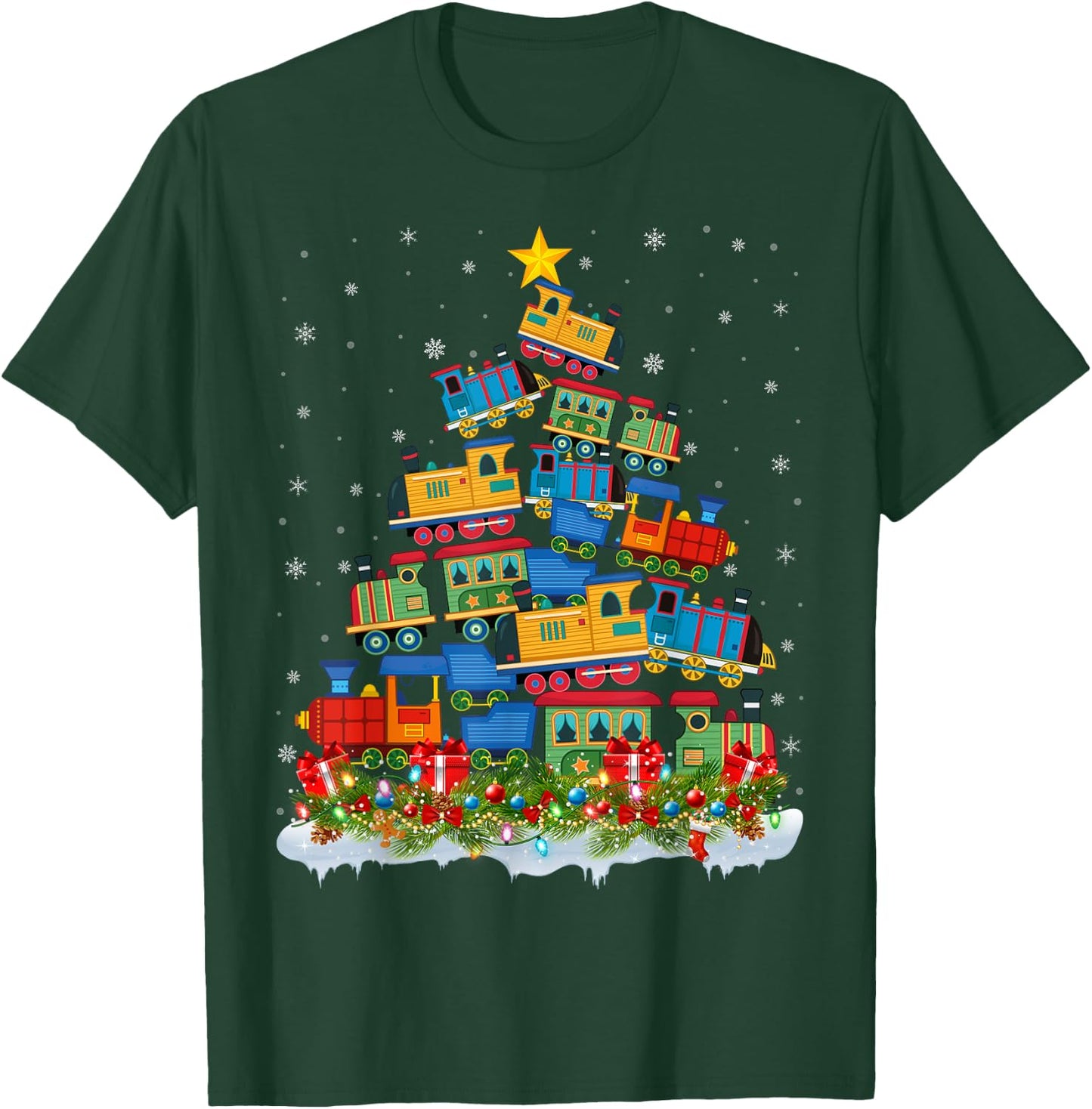 Train Lover Xmas Tree Santa Christmas Train T-Shirt - T-Shirt | Forest