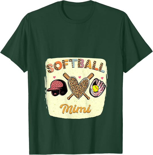Bleached Softball Mimi Leopard Heart Grandma Mothers Day T-Shirt - T-Shirt | Forest