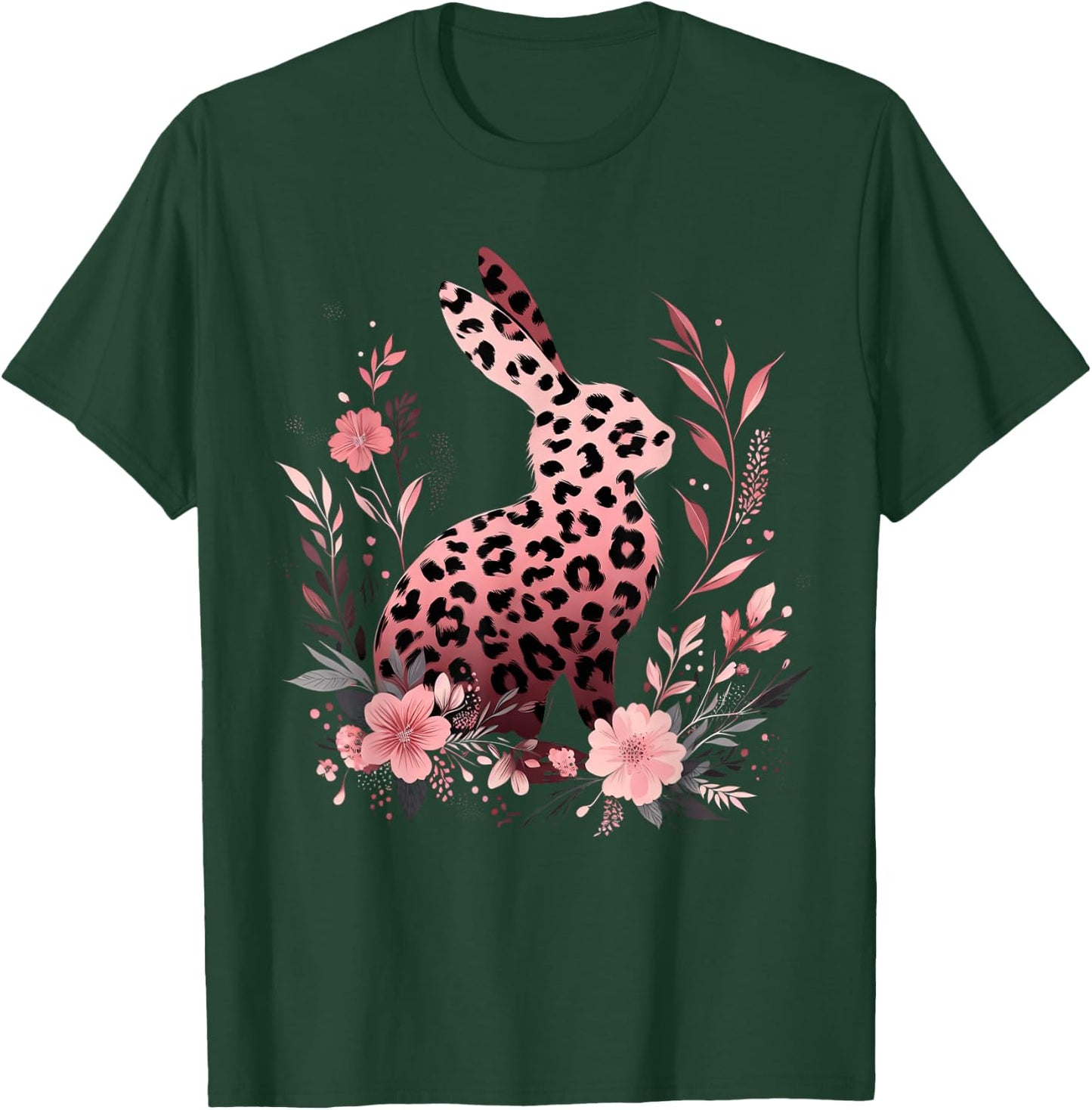 Leopard Rabbit Easter Day Floral Bunny Women Girls Kids T-Shirt - T-Shirt | Forest