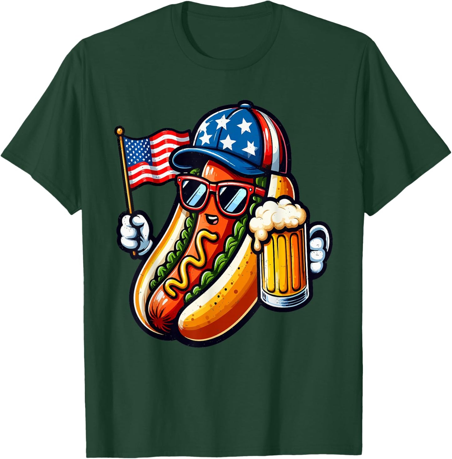 Hotdog American Flag 4th of July Funny Patriotic Sausage T-Shirt - T-Shirt | Forest