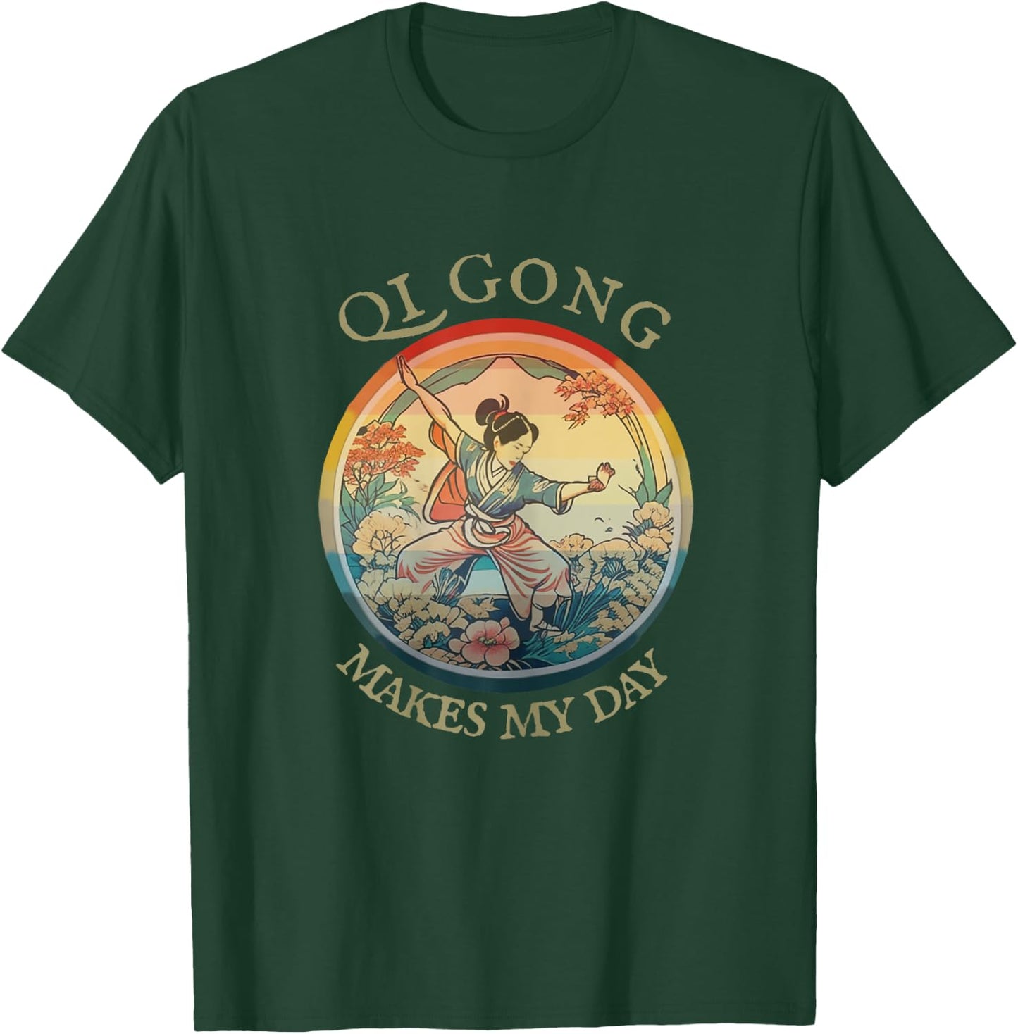 Women Qi Gong, Vintage historic Retro drawing, Harmony Flow T-Shirt - T-Shirt | Forest