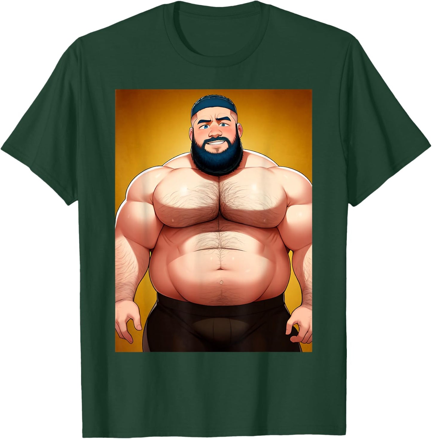 Handsome Shirtless Daddy Bear Anime Manga Bara Style Gay T-Shirt - T-Shirt | Forest