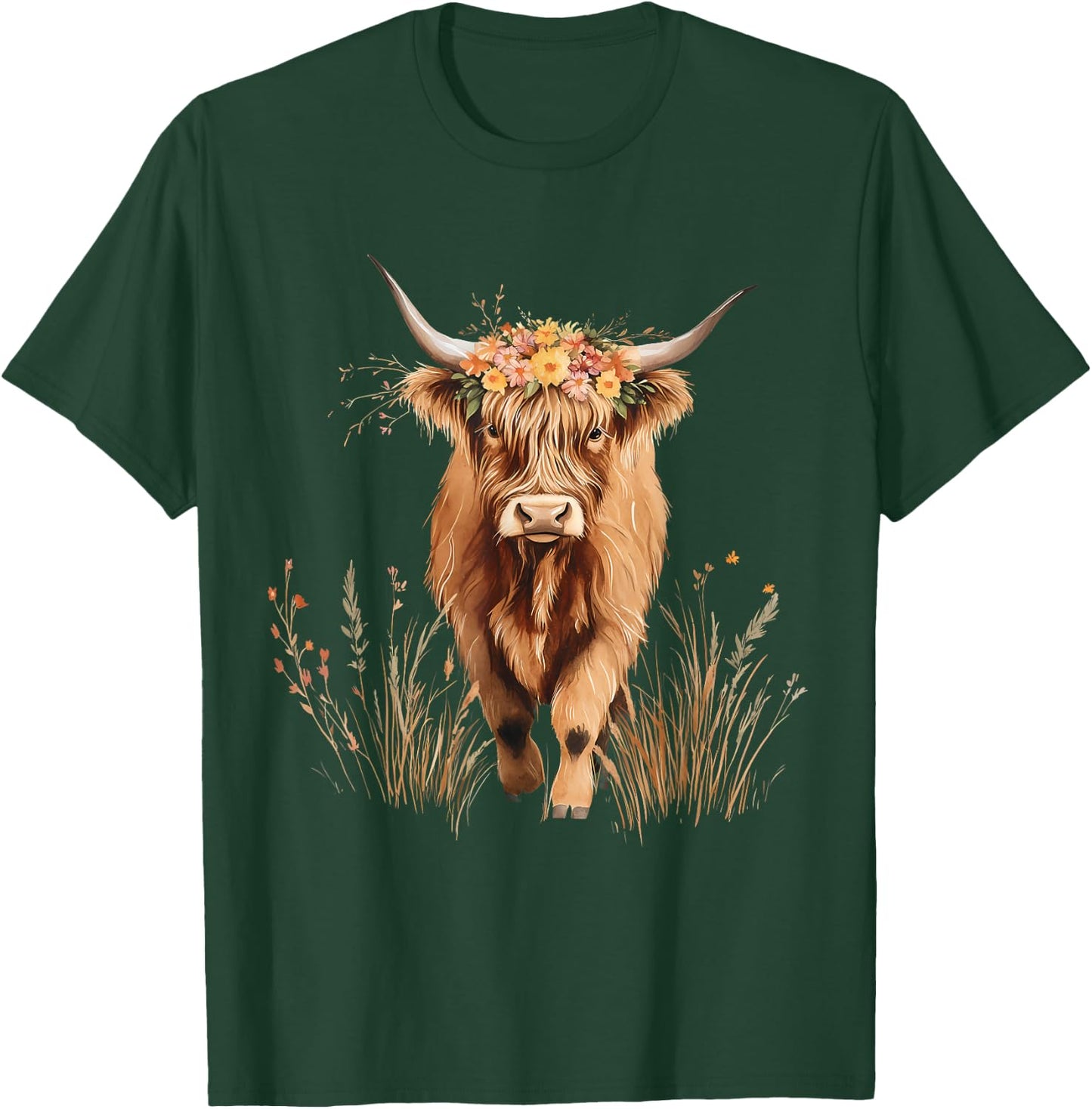 Scottish Highland Cow Messy Bun Scottish Highlander Cow T-Shirt - T-Shirt | Forest